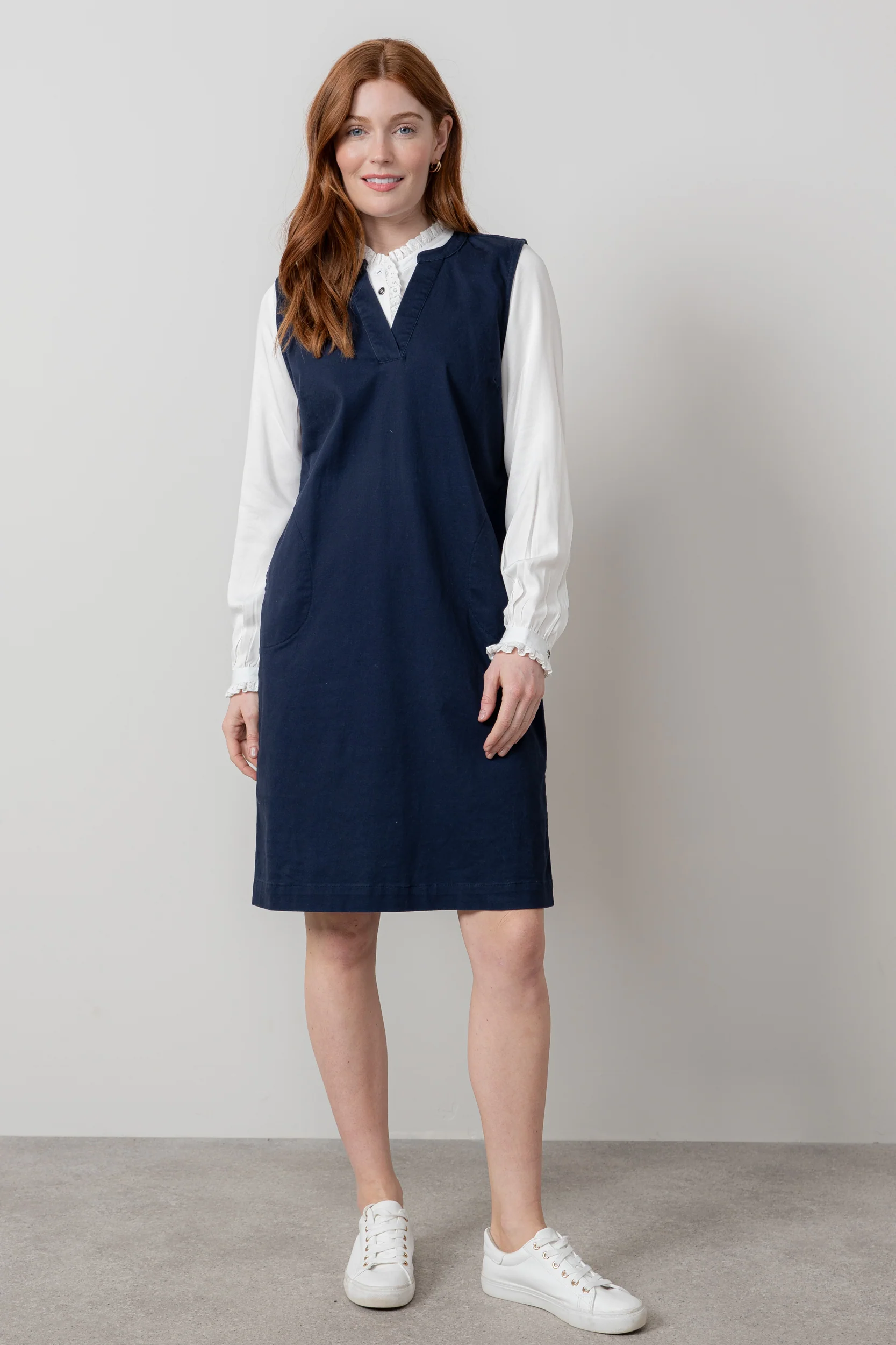 Belle Knee Length Stretch Twill Dress Navy - Image 3