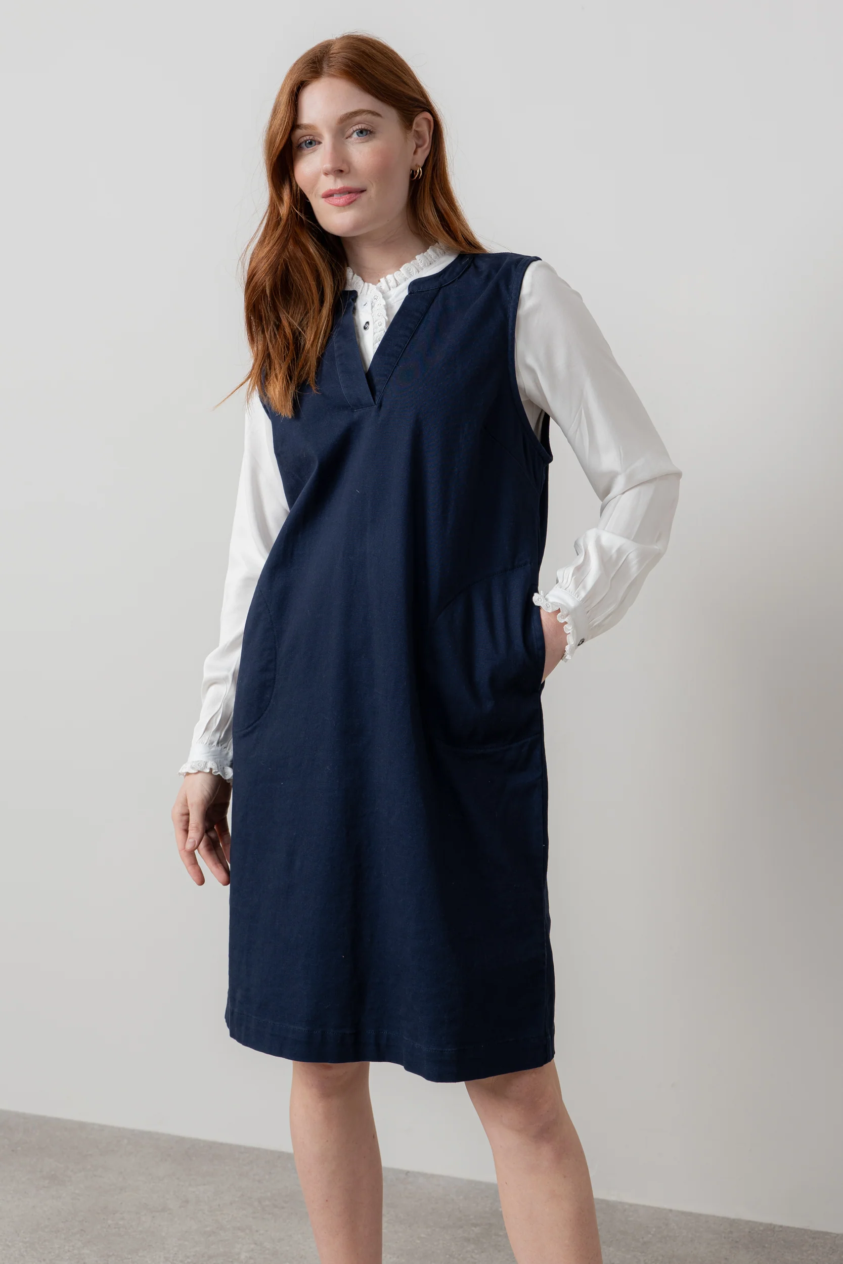 Belle Knee Length Stretch Twill Dress Navy - Image 5