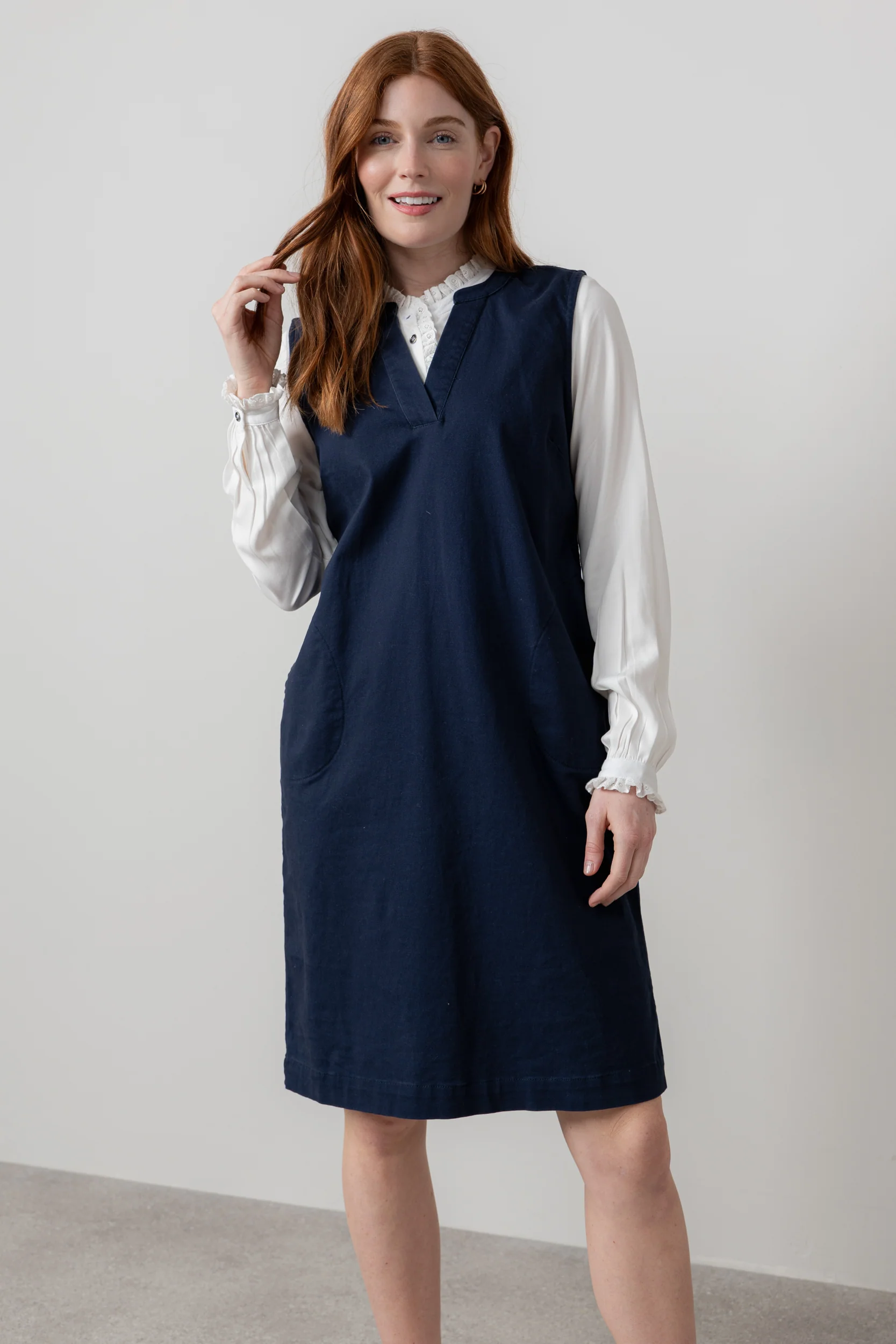 Belle Knee Length Stretch Twill Dress Navy - Image 6