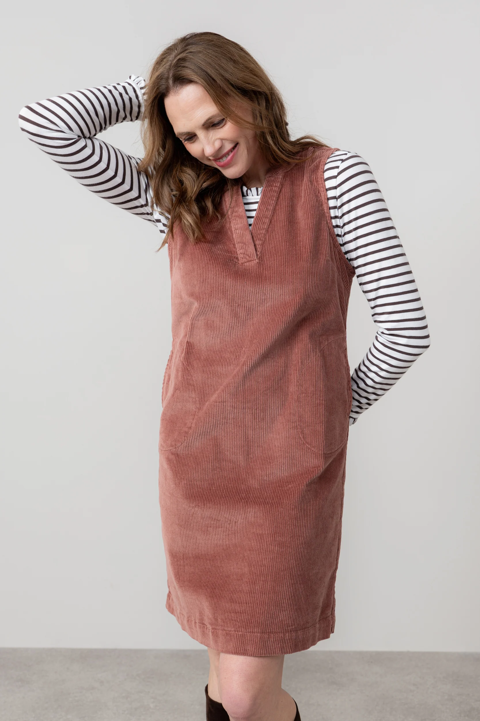 Belle Stretch Cotton Jumbo Cord Dress Antique Rose