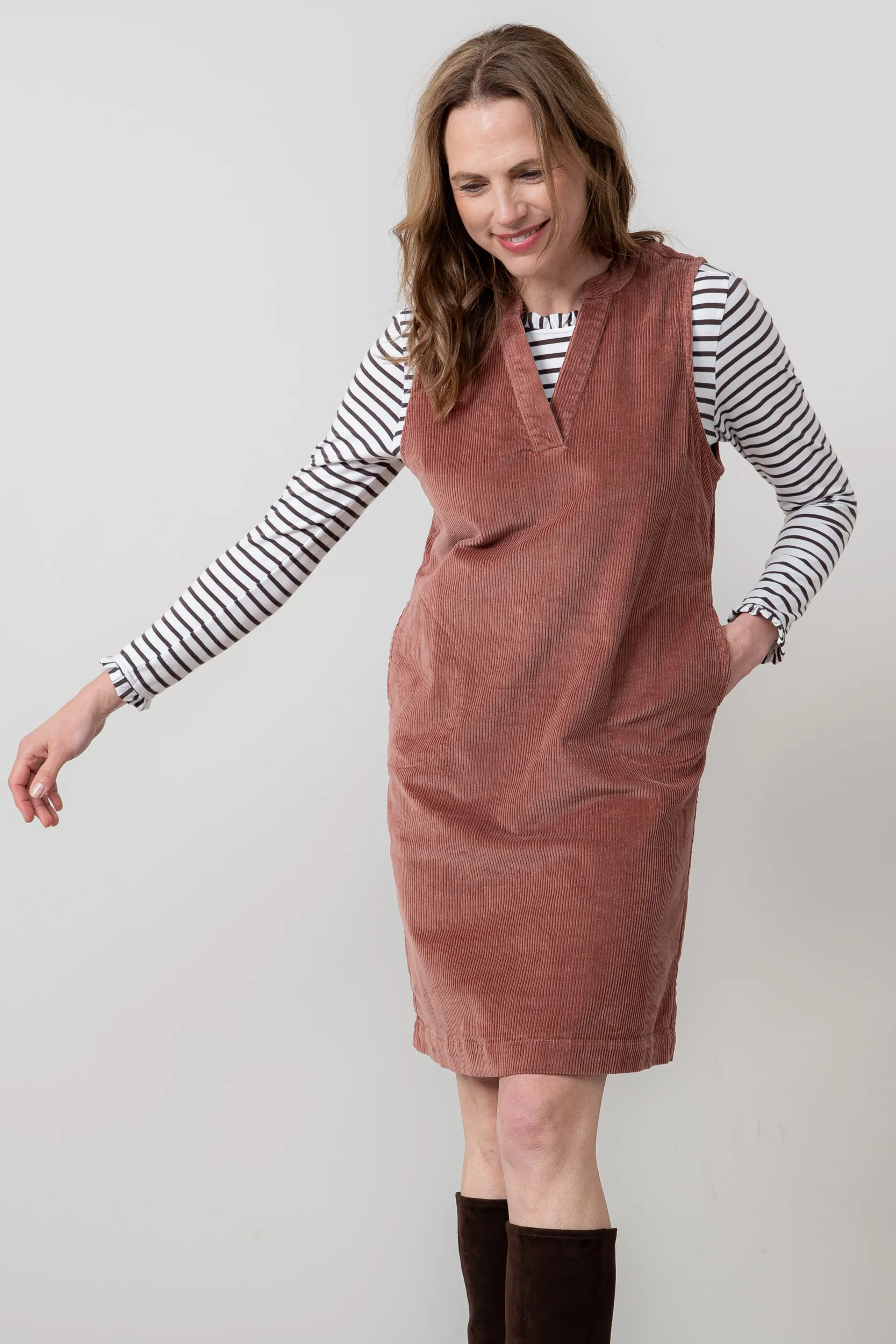 Belle Stretch Cotton Jumbo Cord Dress Antique Rose - Image 2