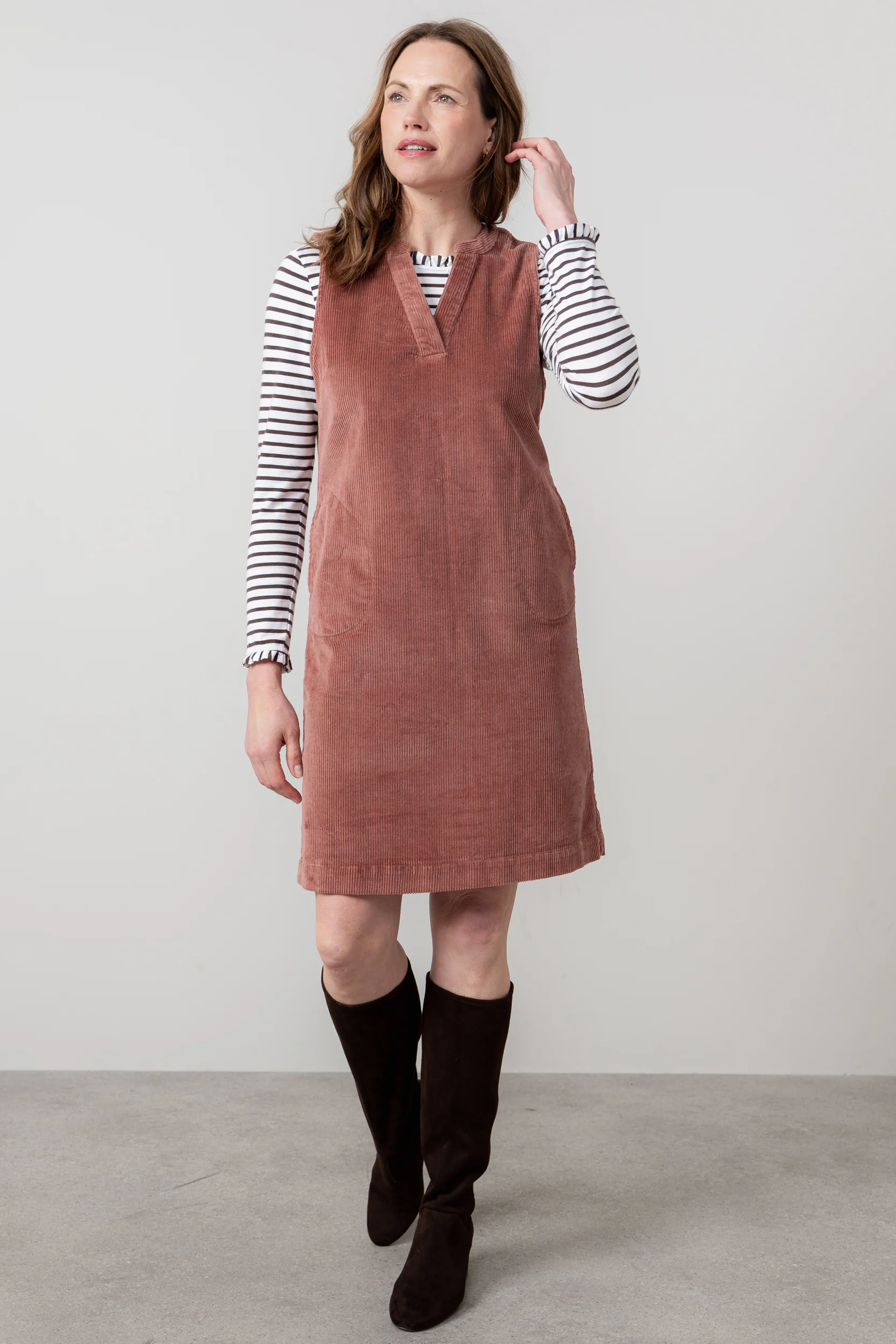 Belle Stretch Cotton Jumbo Cord Dress Antique Rose - Image 3