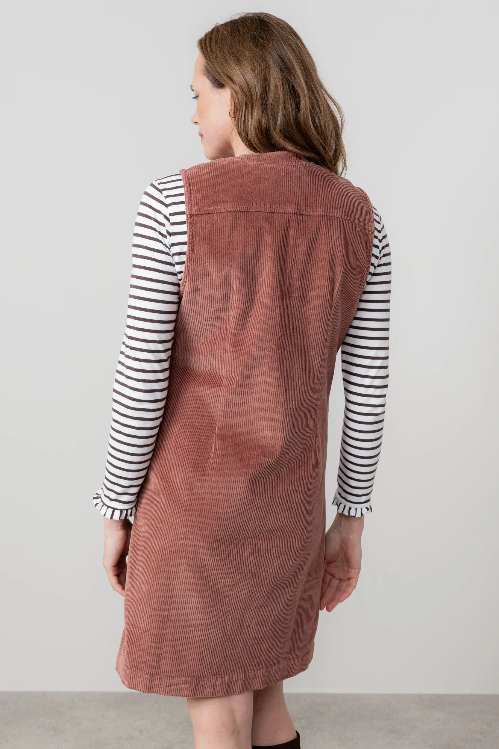 Belle Stretch Cotton Jumbo Cord Dress Antique Rose - Image 4