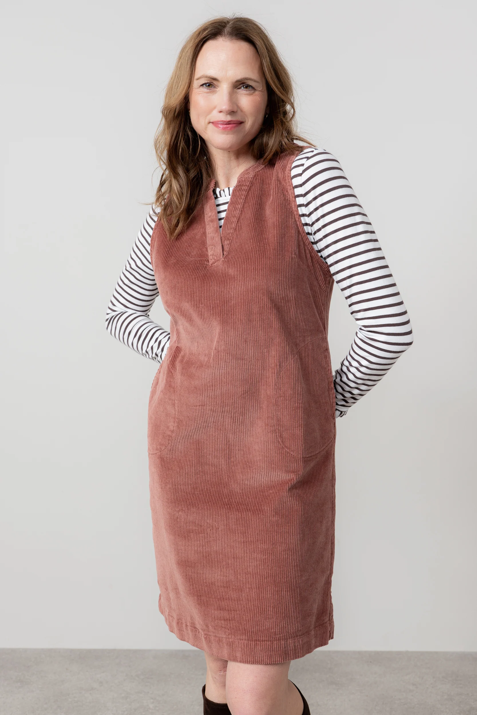 Belle Stretch Cotton Jumbo Cord Dress Antique Rose - Image 6