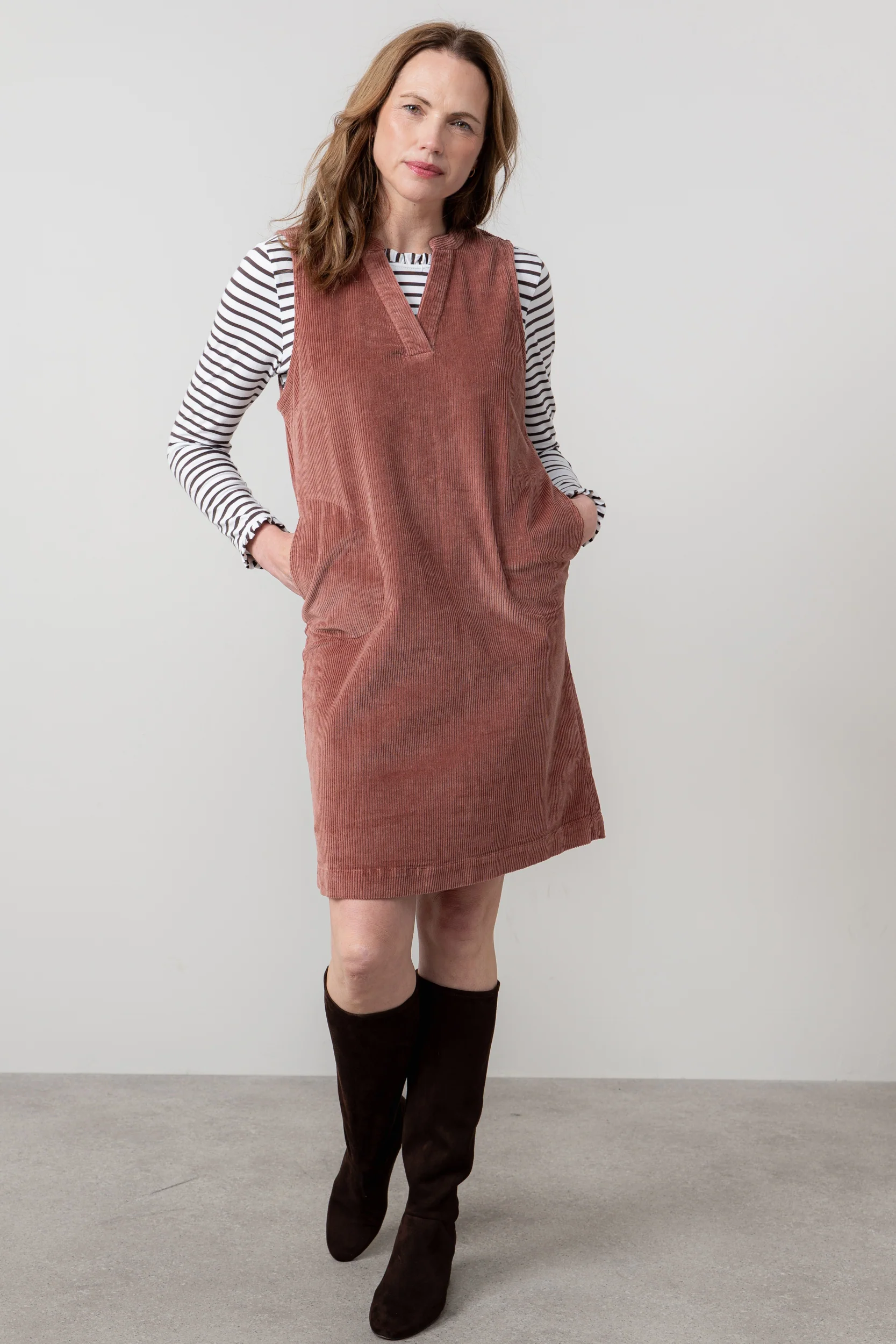 Belle Stretch Cotton Jumbo Cord Dress Antique Rose - Image 7