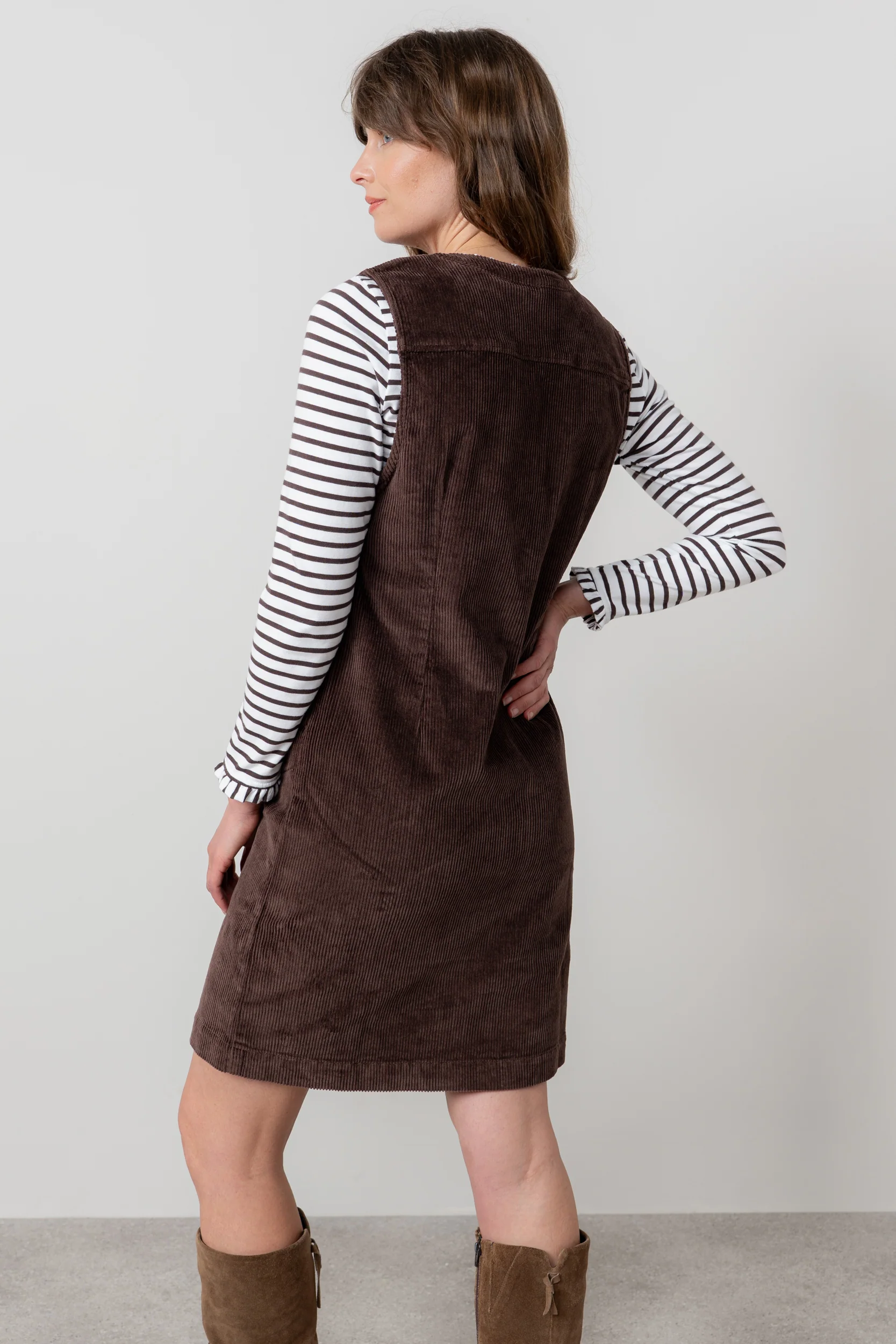 Belle Stretch Cotton Jumbo Cord Dress Chocolate - Image 4