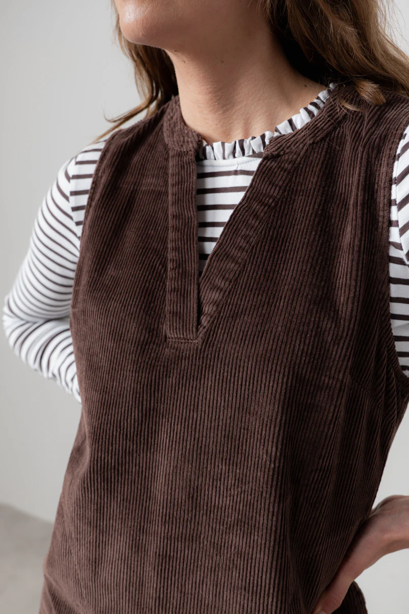 Belle Stretch Cotton Jumbo Cord Dress Chocolate - Image 5