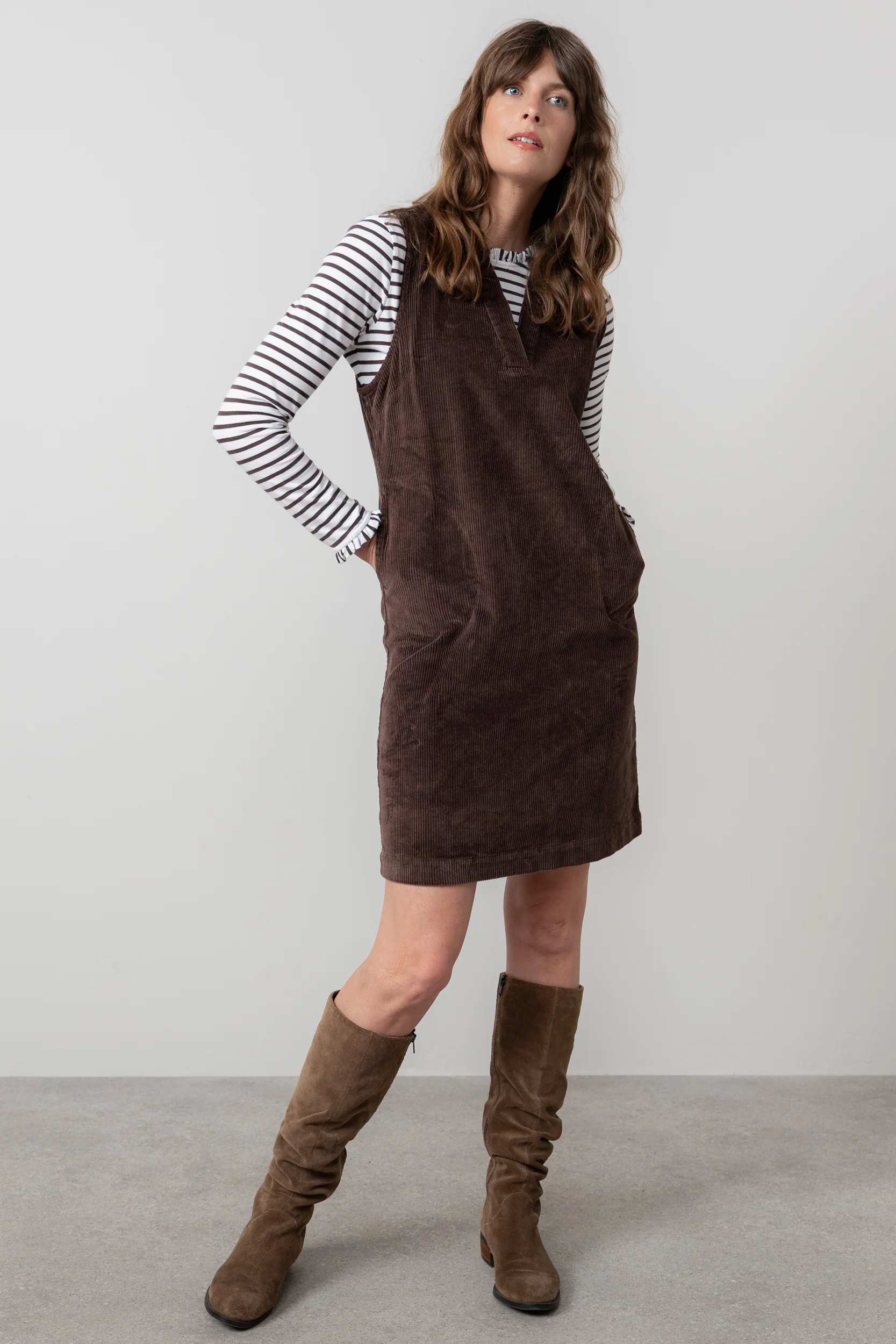 Belle Stretch Cotton Jumbo Cord Dress Chocolate - Image 6