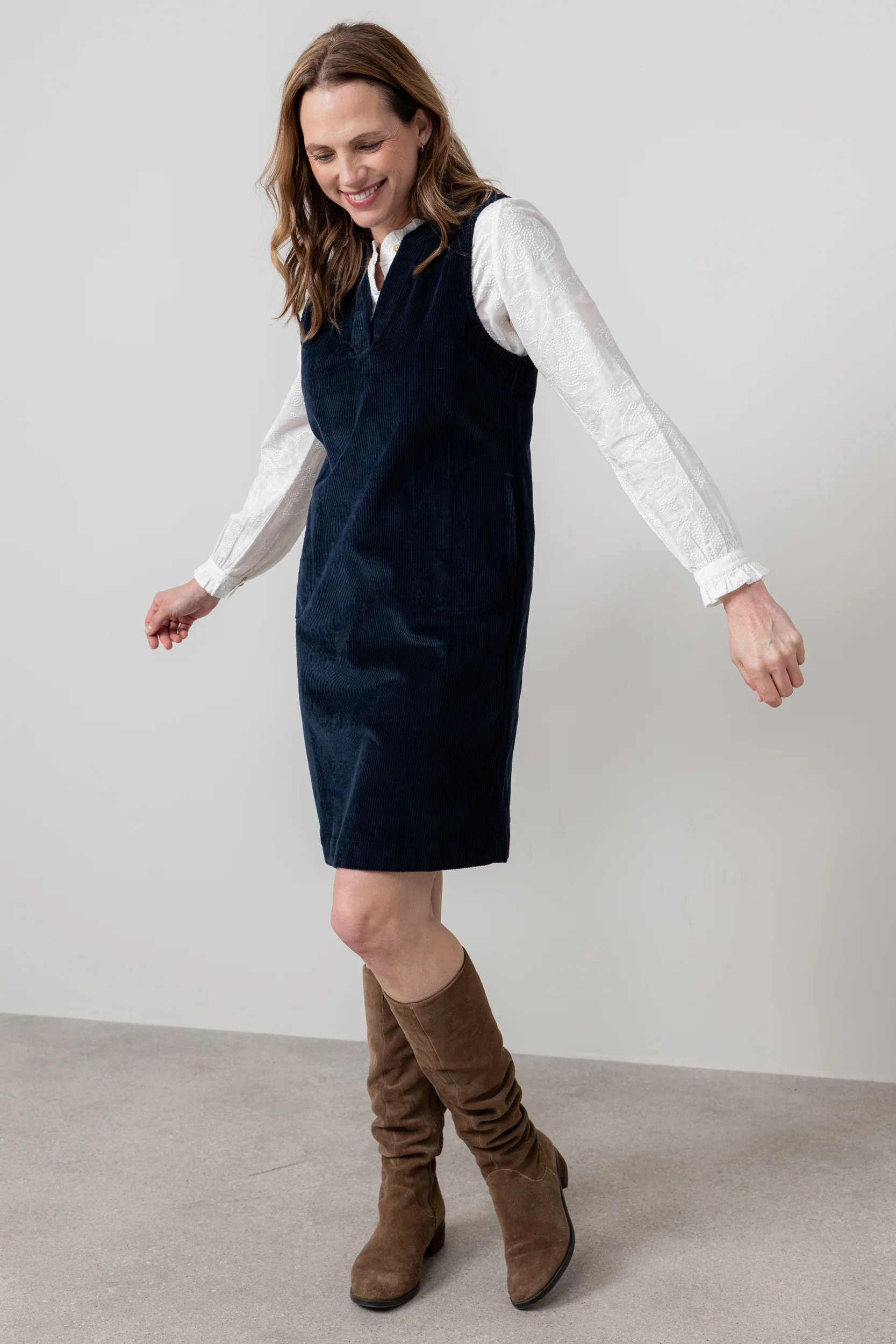 Belle Stretch Cotton Jumbo Cord Dress Navy - Image 3
