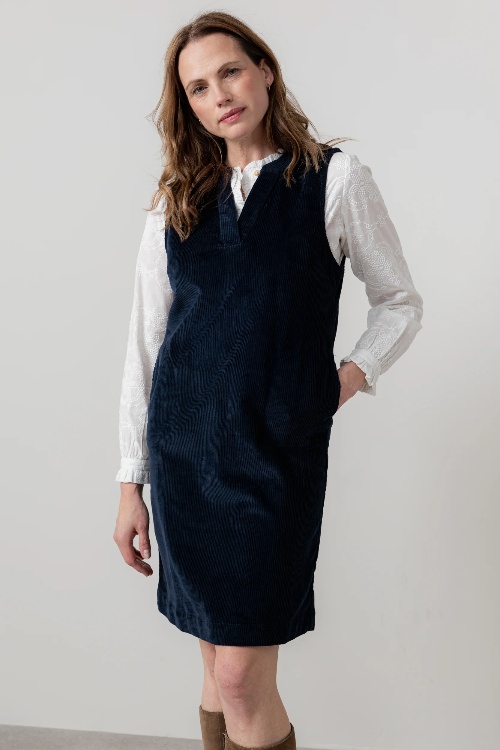 Belle Stretch Cotton Jumbo Cord Dress Navy - Image 4