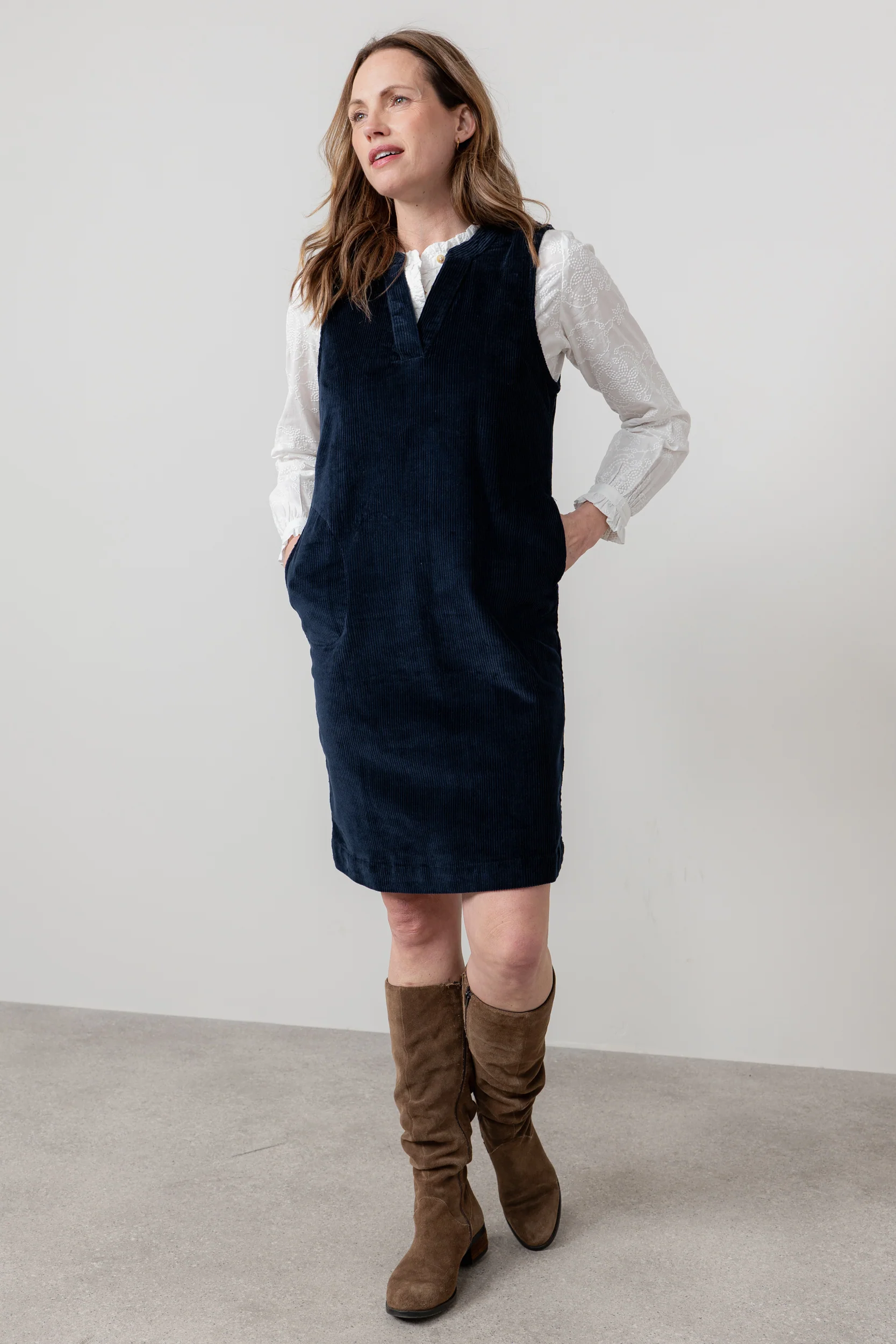 Belle Stretch Cotton Jumbo Cord Dress Navy - Image 6