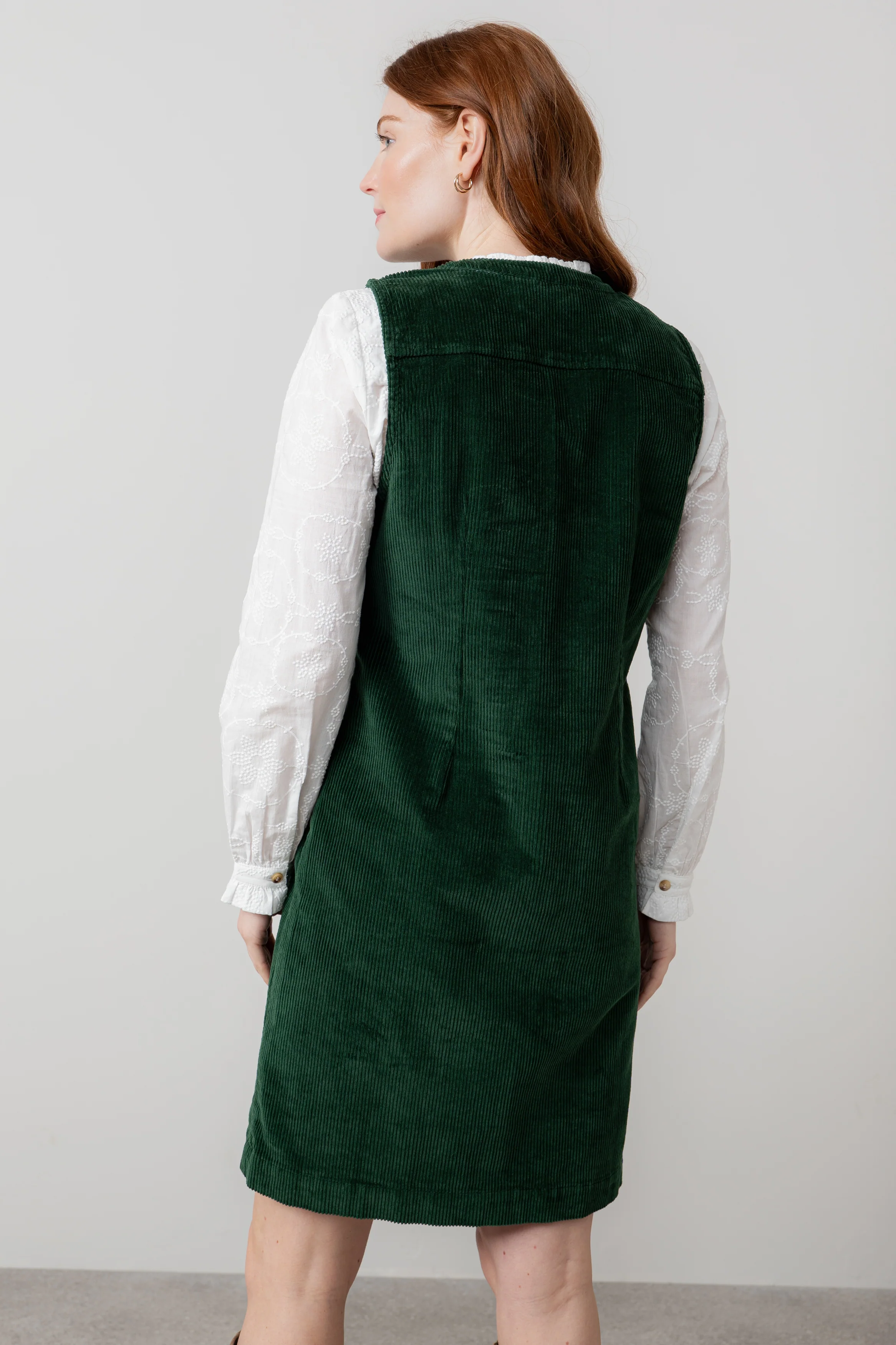 Belle Stretch Cotton Jumbo Cord Dress Pine Green - Image 4