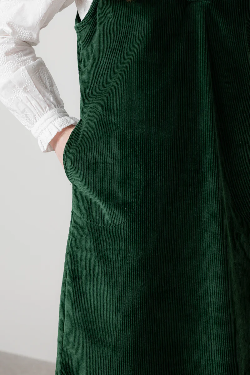 Belle Stretch Cotton Jumbo Cord Dress Pine Green - Image 5