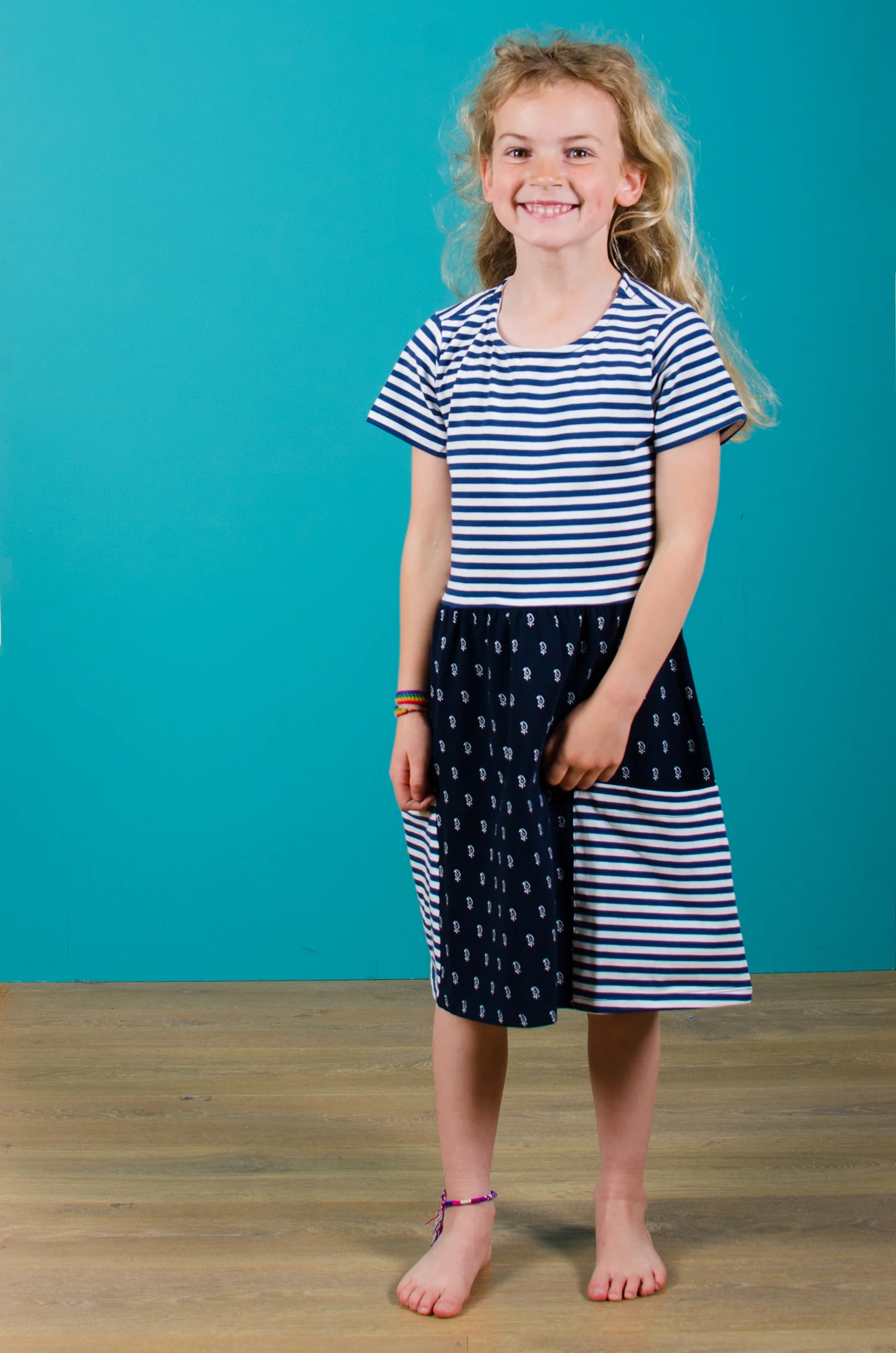 Block Print Mix and Match Geo and Stripe Navy Dress - Image 3