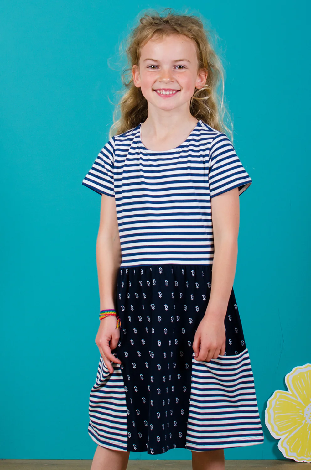 Block Print Mix and Match Geo and Stripe Navy Dress - Image 4