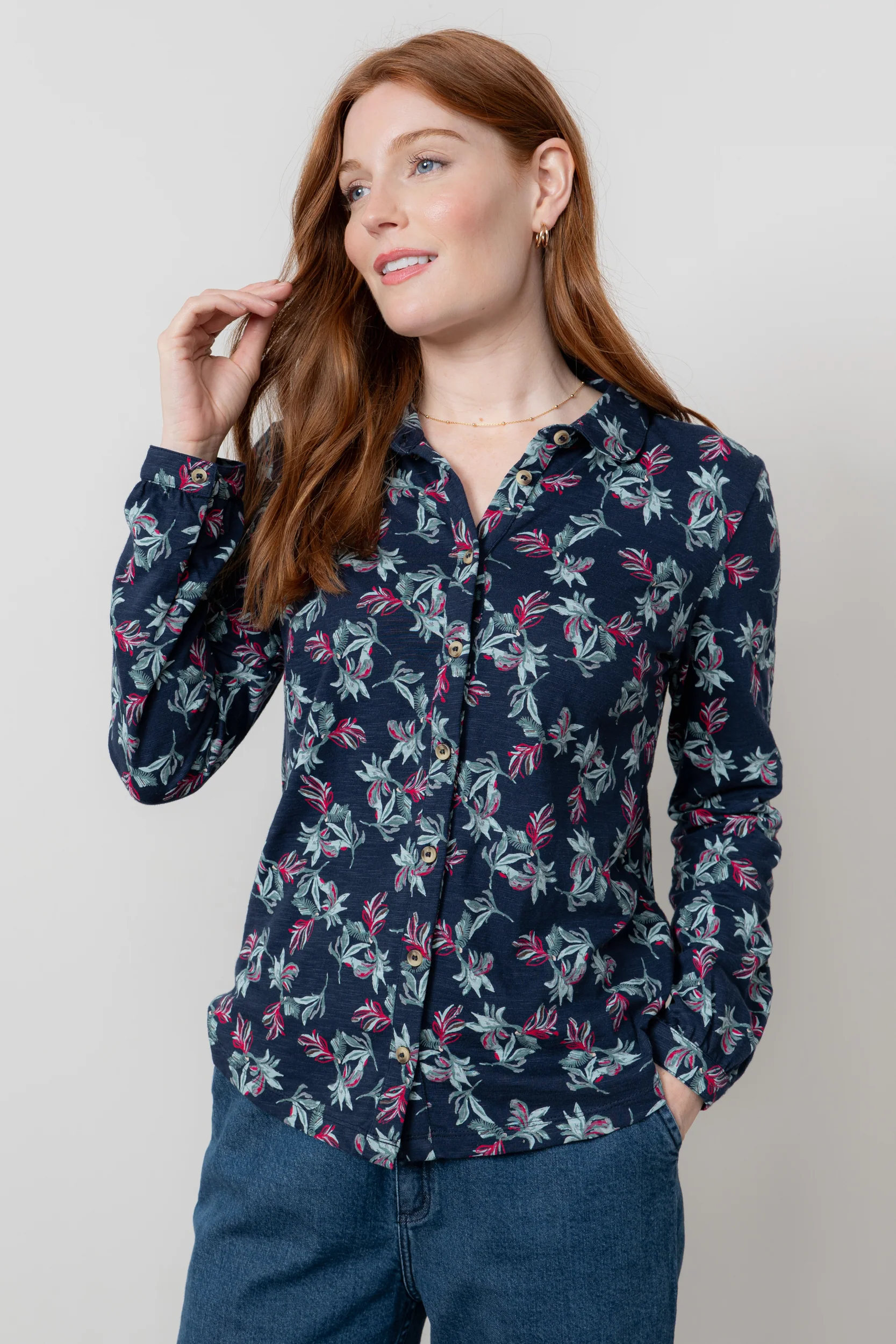 Bowbridge Printed Cotton Jersey Shirt Navy - Image 2