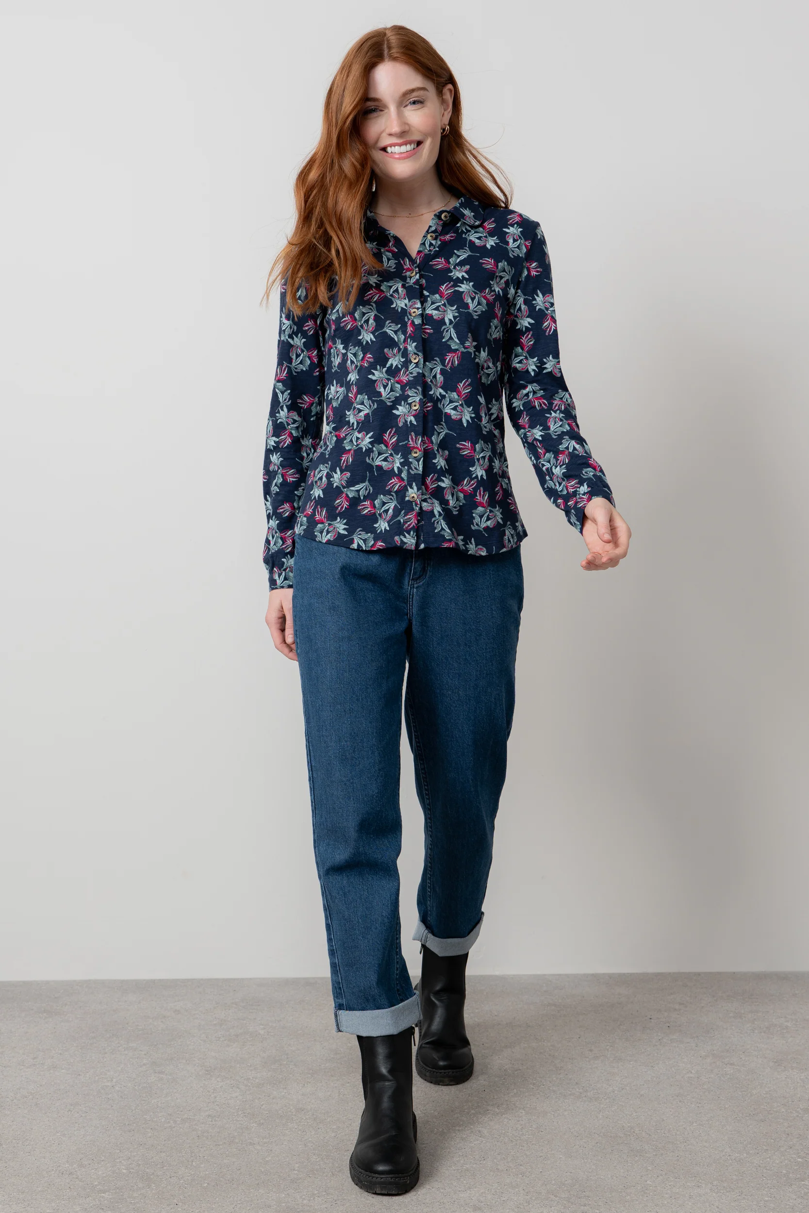 Bowbridge Printed Cotton Jersey Shirt Navy - Image 3