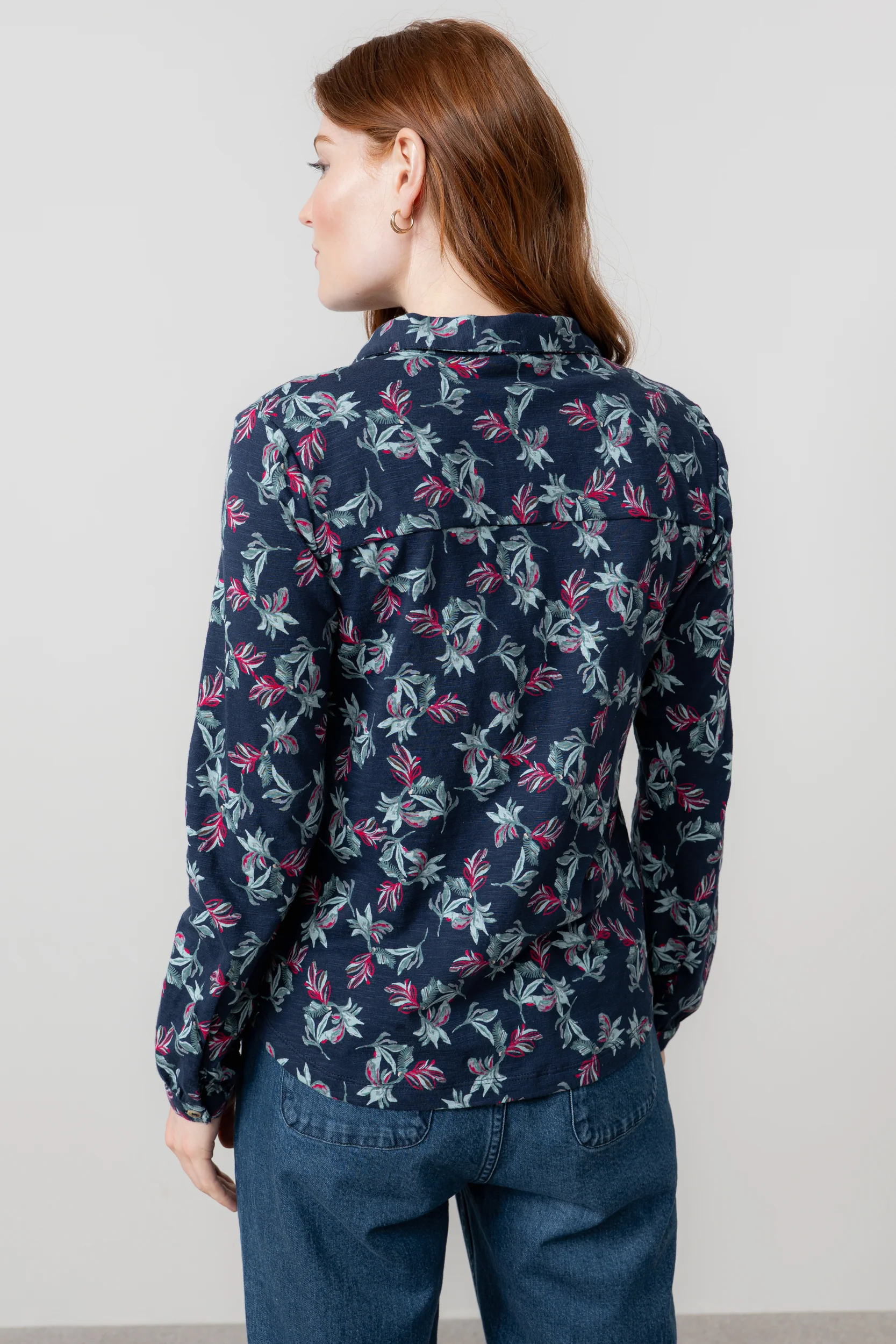 Bowbridge Printed Cotton Jersey Shirt Navy - Image 4