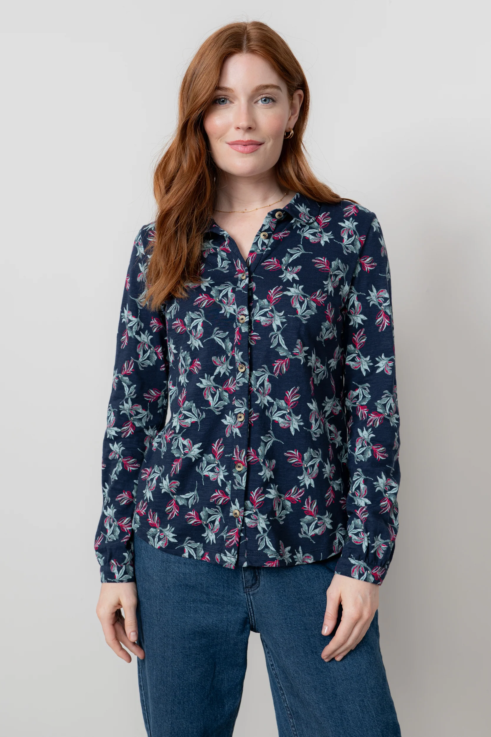 Bowbridge Printed Cotton Jersey Shirt Navy - Image 6