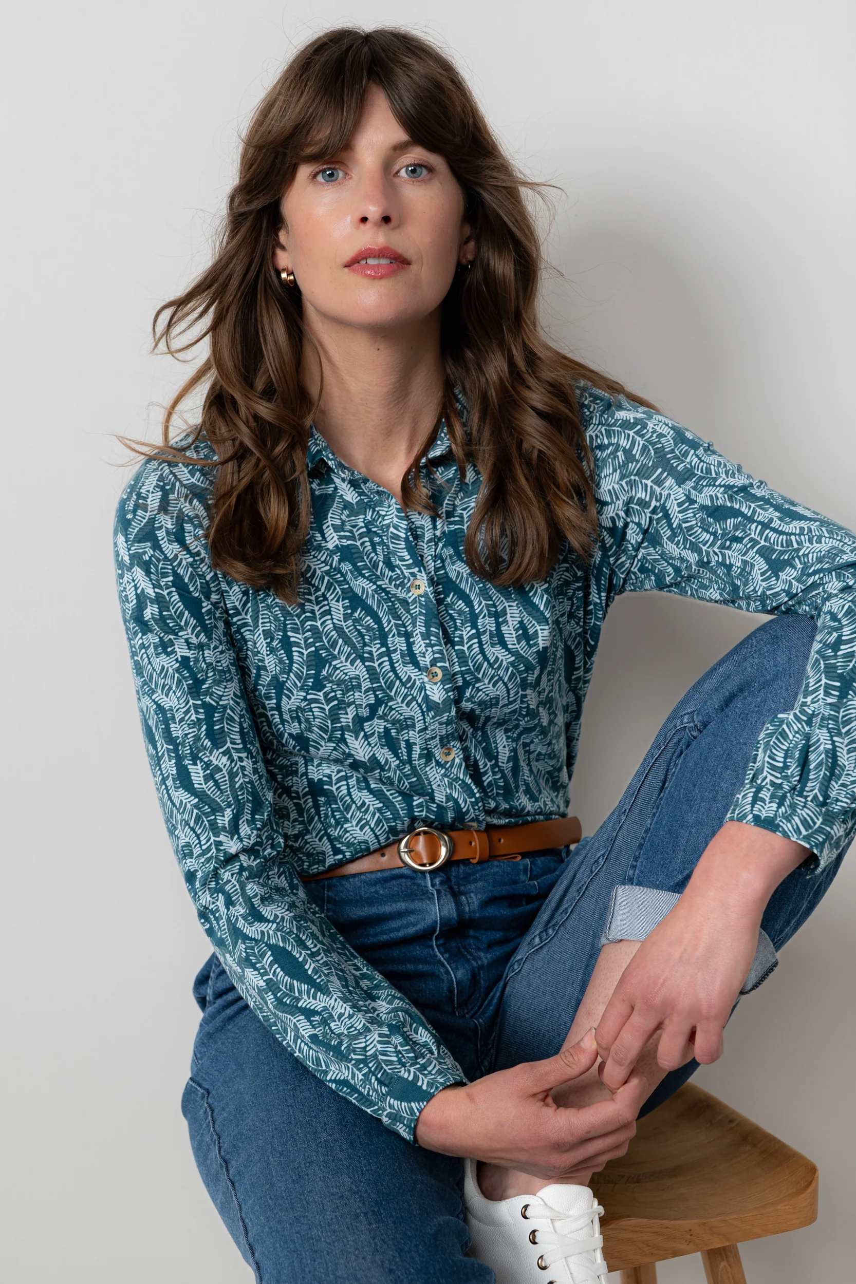 Bowbridge Printed Cotton Jersey Shirt Petrol - Image 3