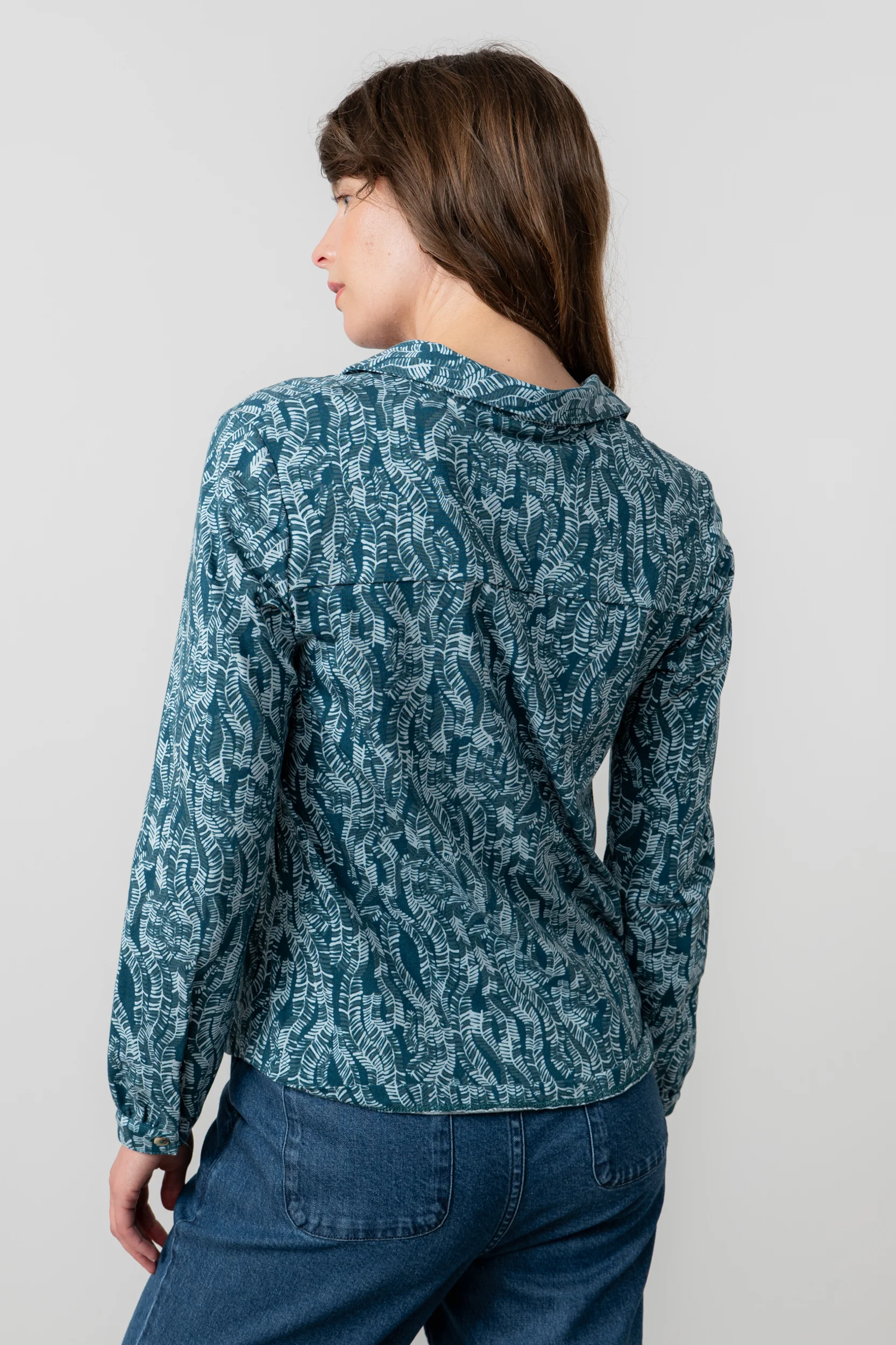 Bowbridge Printed Cotton Jersey Shirt Petrol - Image 4