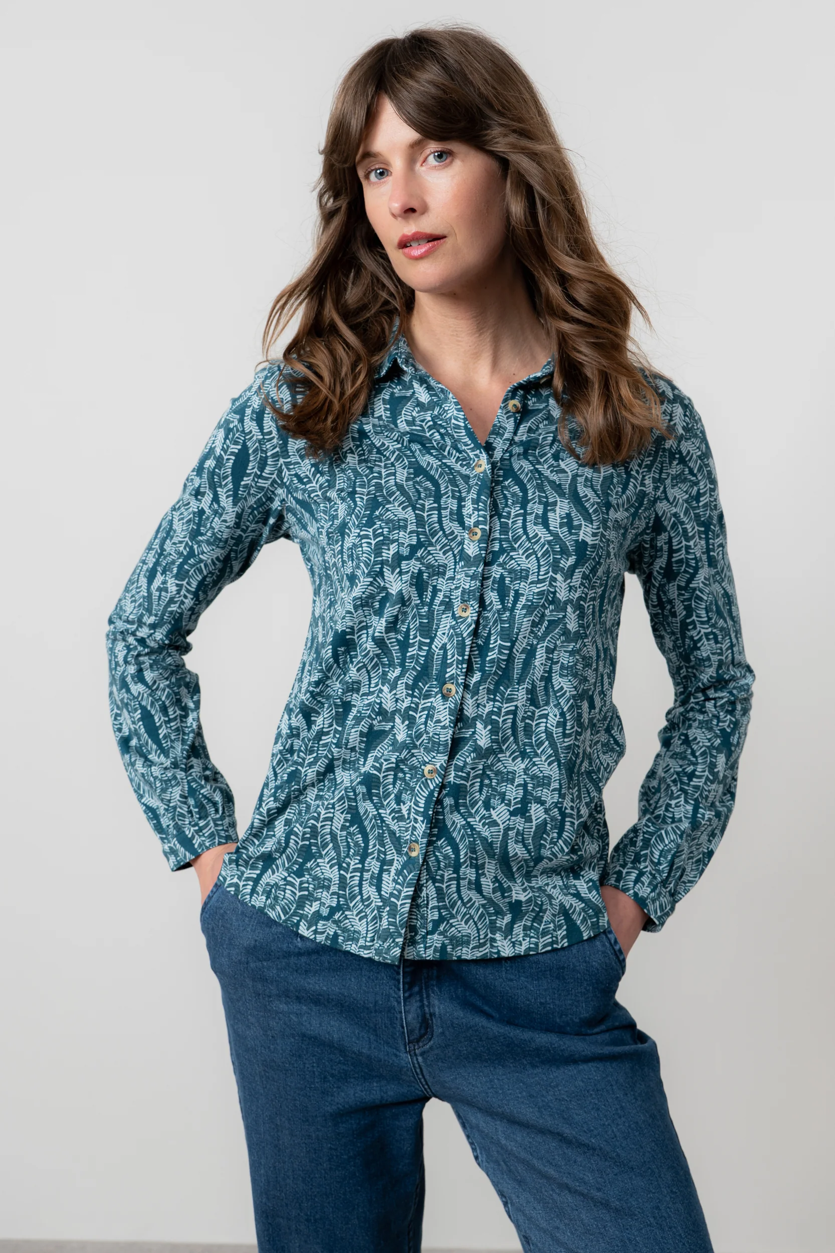 Bowbridge Printed Cotton Jersey Shirt Petrol - Image 5