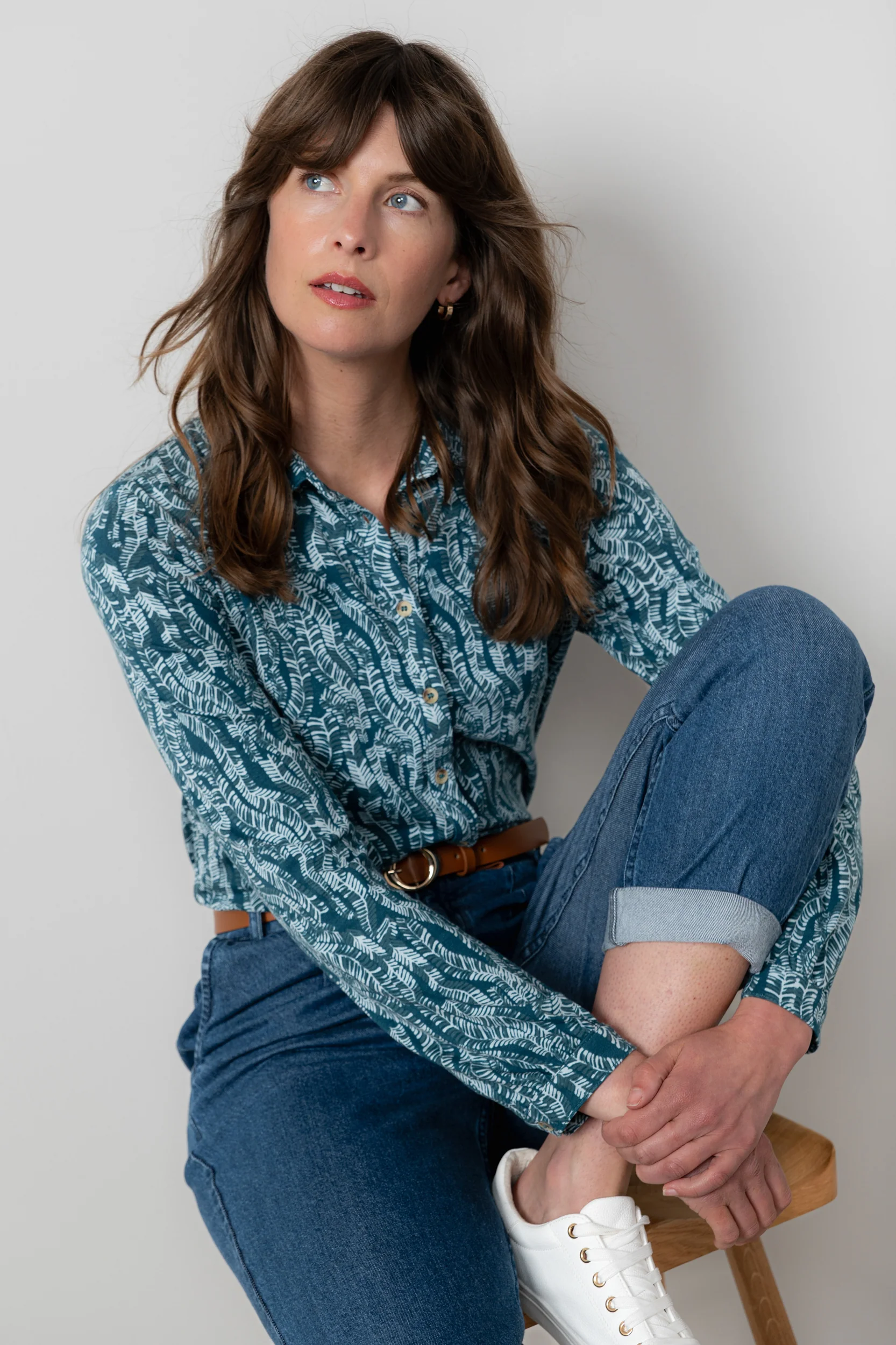 Bowbridge Printed Cotton Jersey Shirt Petrol - Image 6