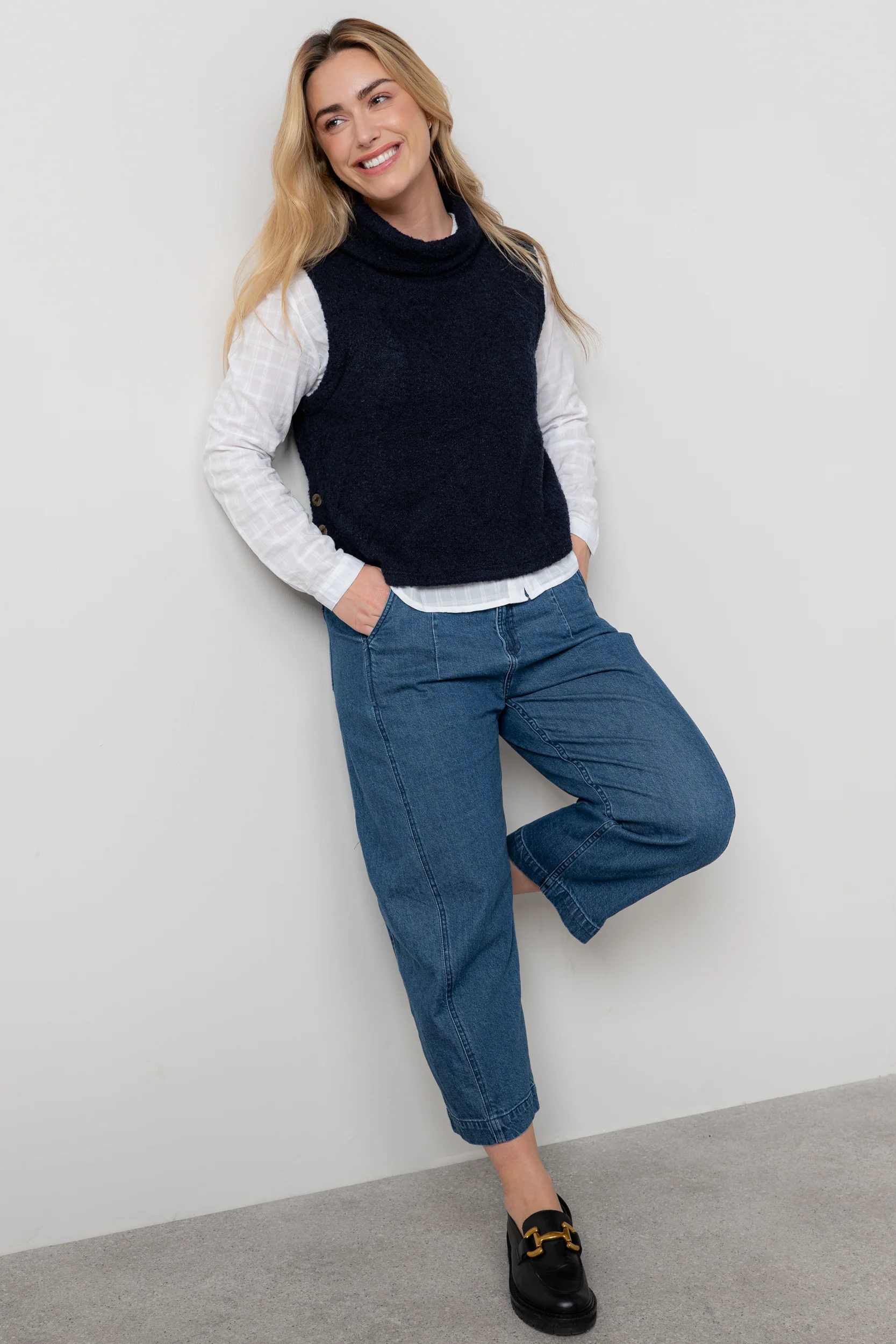 Bramble Boucle Knit Cowl Neck Tank Navy - Image 2