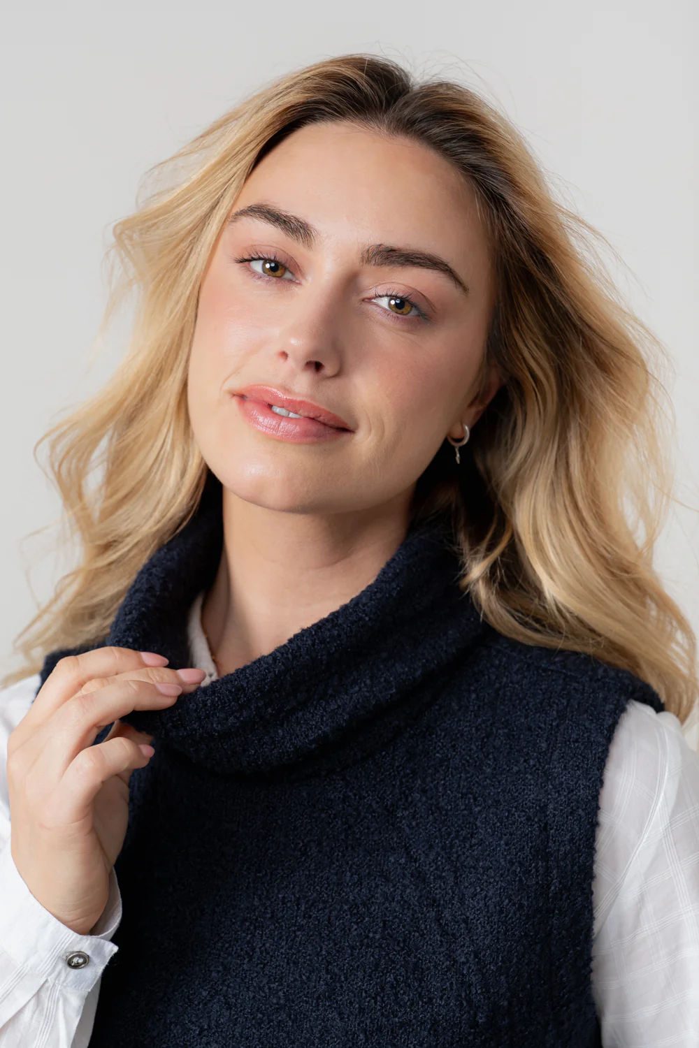 Bramble Boucle Knit Cowl Neck Tank Navy - Image 3
