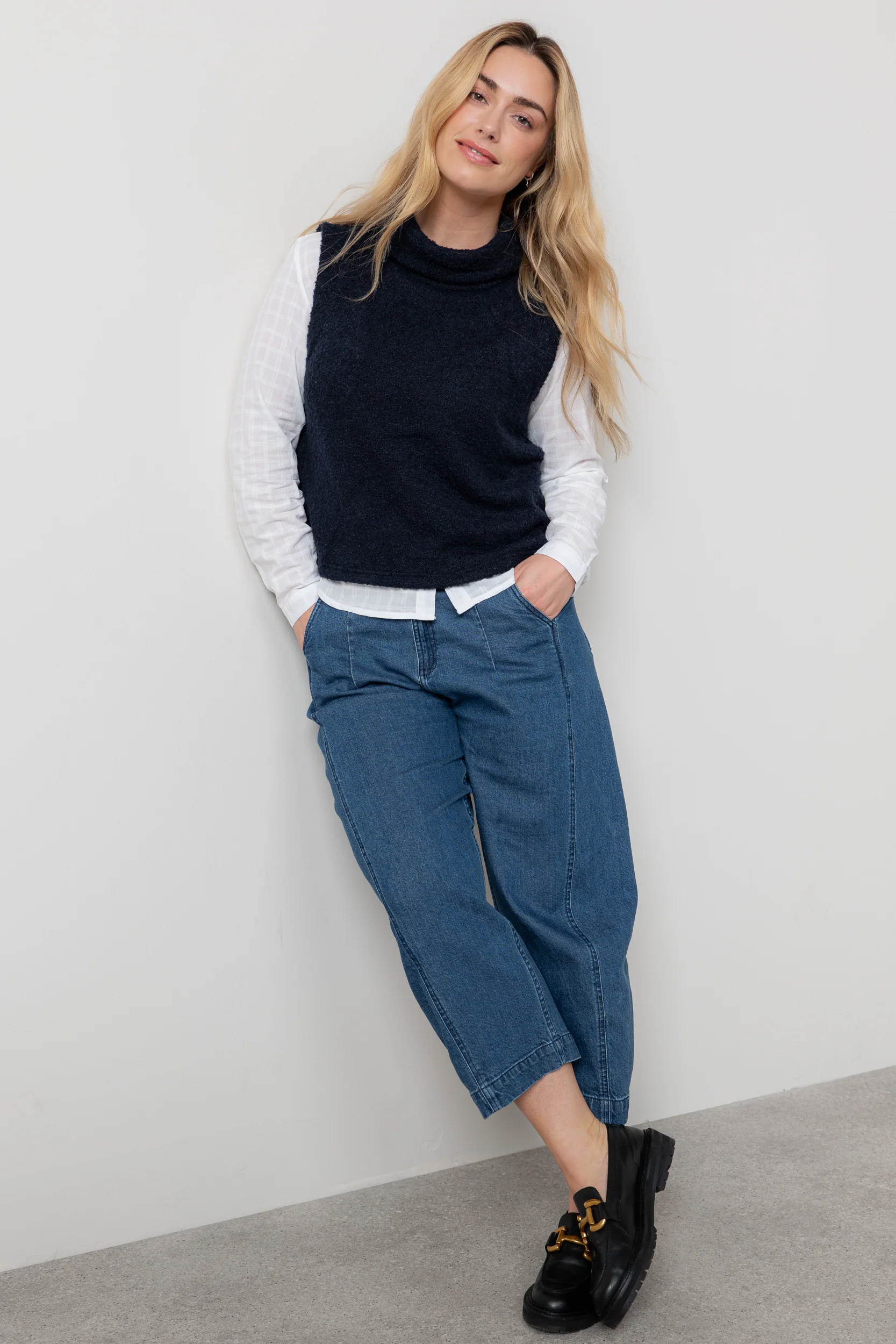 Bramble Boucle Knit Cowl Neck Tank Navy - Image 5