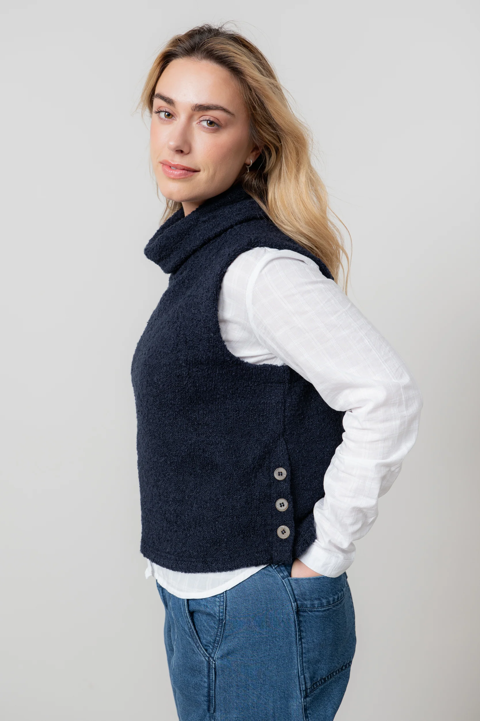 Bramble Boucle Knit Cowl Neck Tank Navy - Image 6