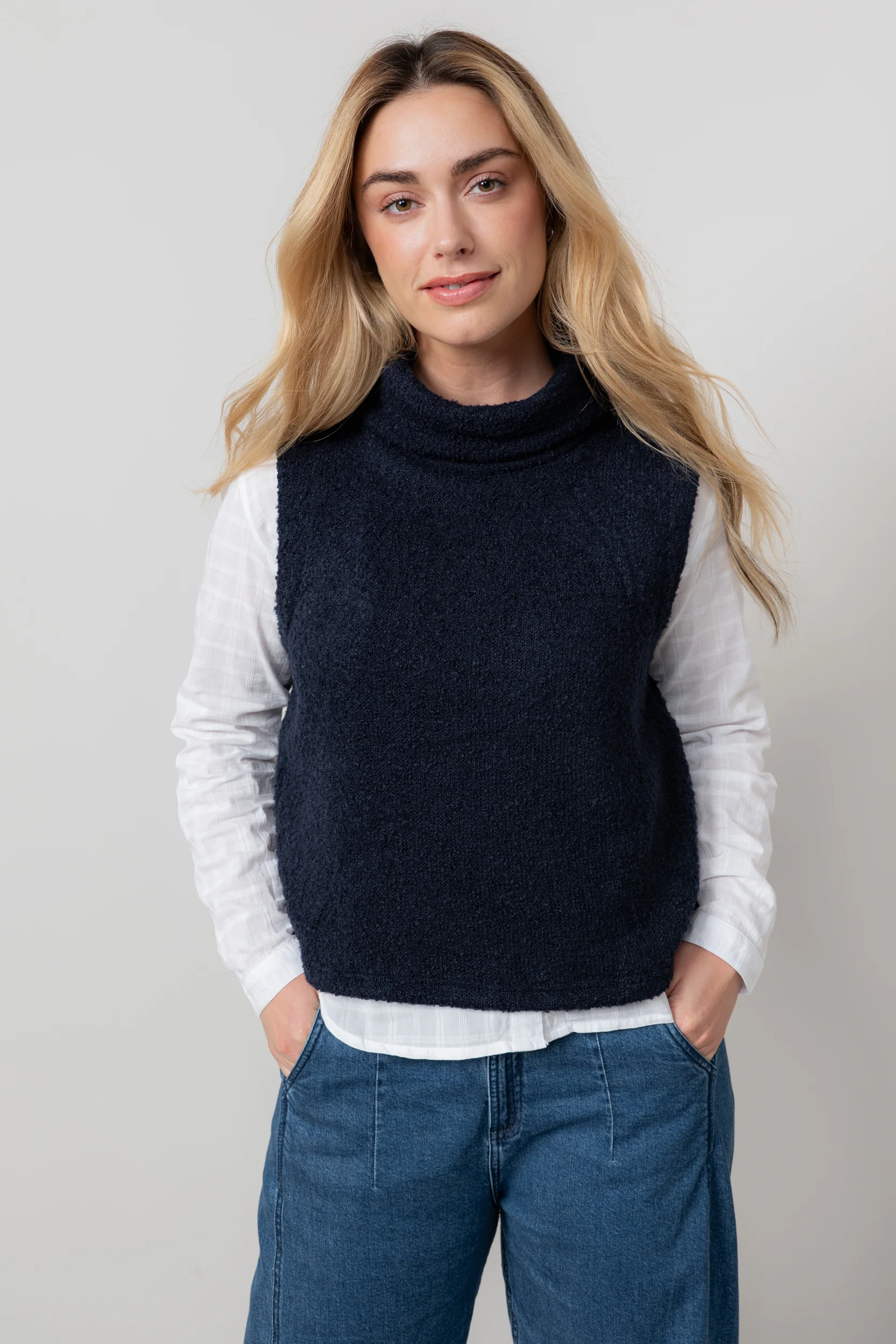 Bramble Boucle Knit Cowl Neck Tank Navy - Image 7