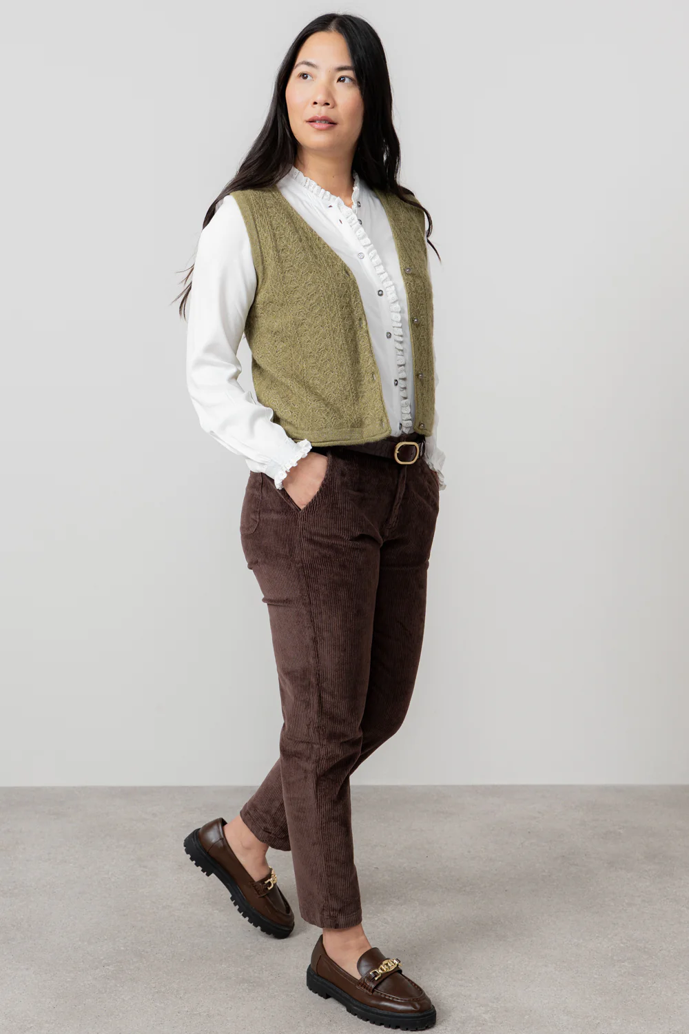 Brookend Stretch Cord Trouser Chocolate - Image 3