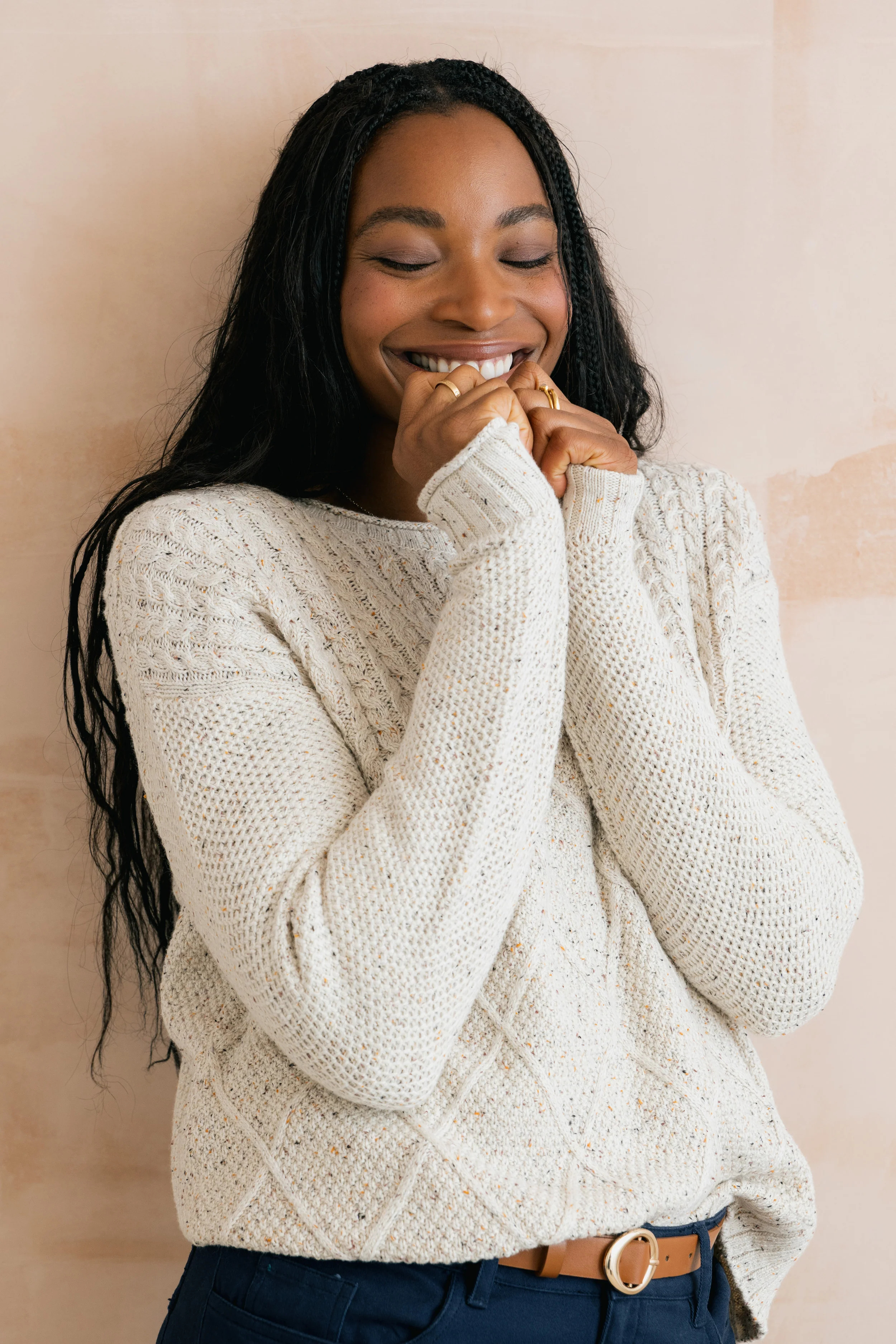 Bryony Flecked Knit Cable Knit Jumper Ecru - Image 3