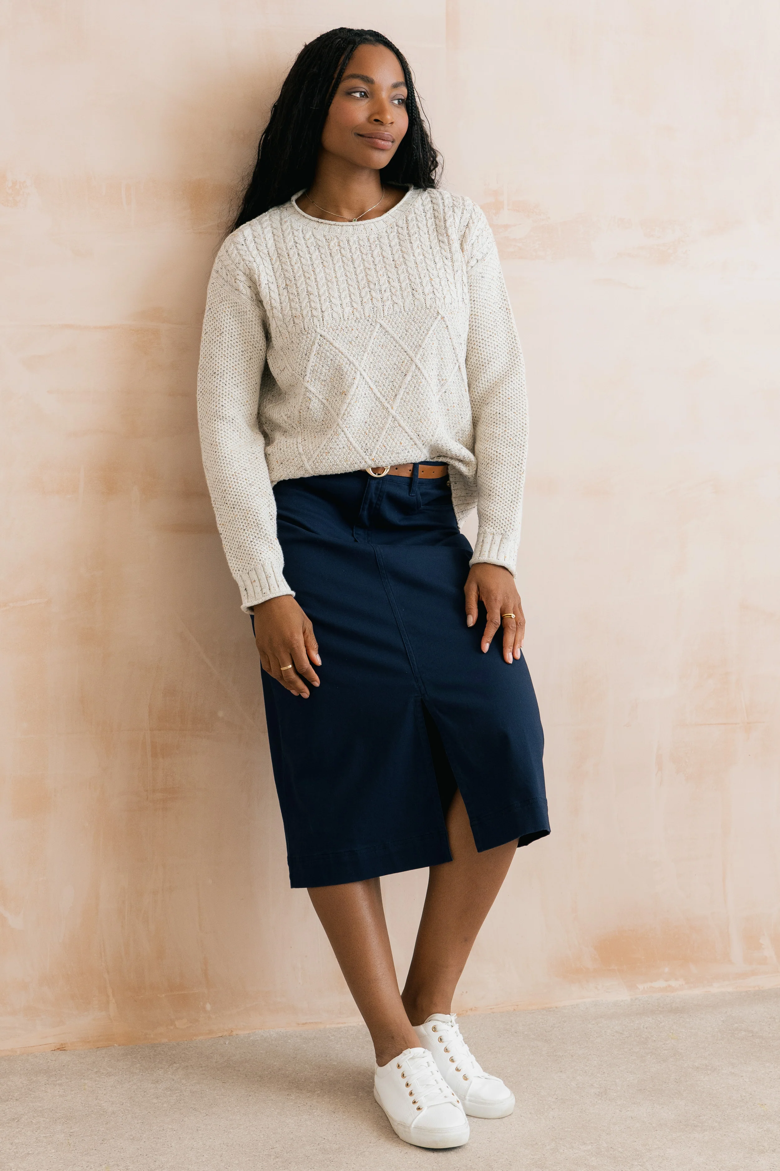 Bryony Flecked Knit Cable Knit Jumper Ecru - Image 4