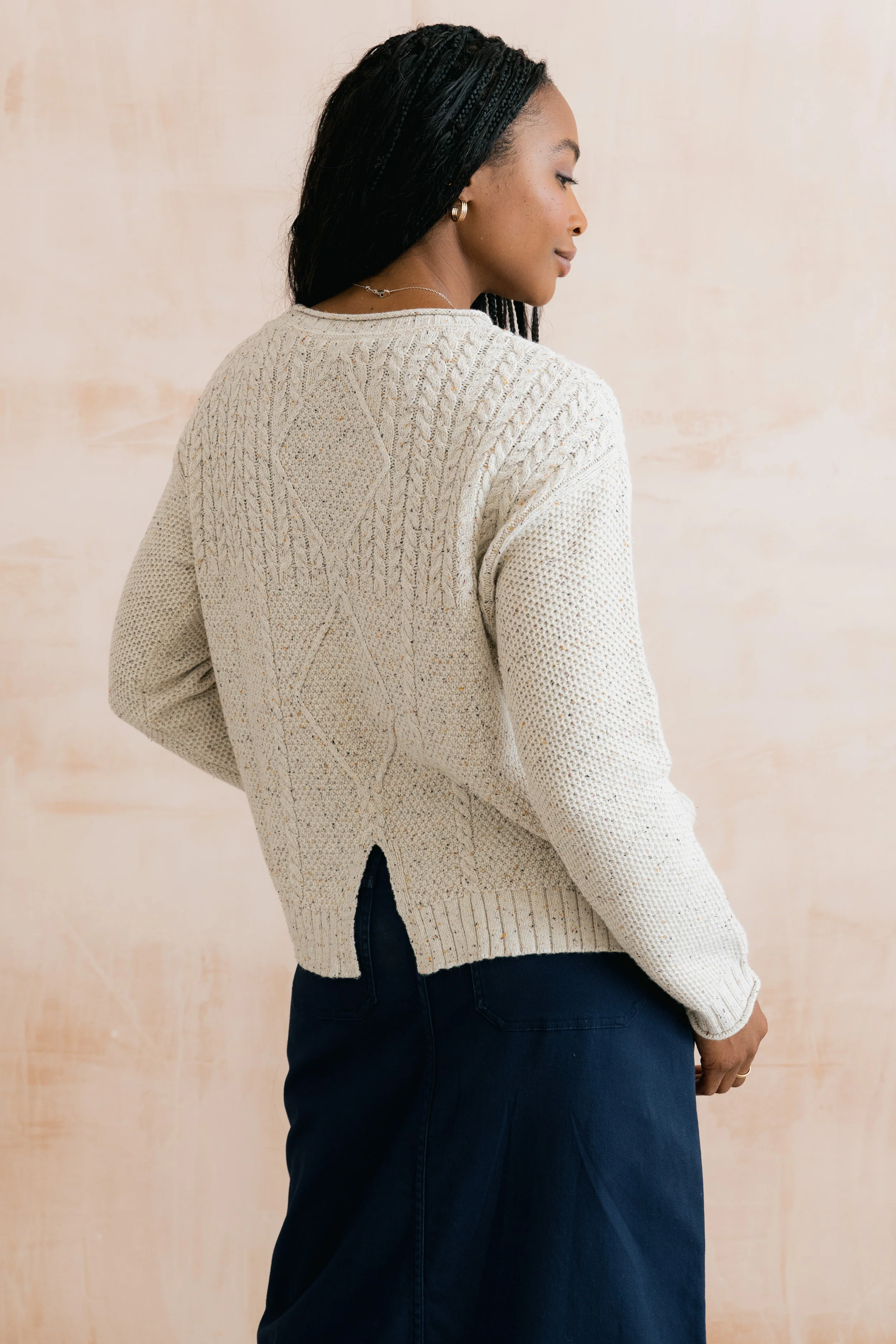 Bryony Flecked Knit Cable Knit Jumper Ecru - Image 5