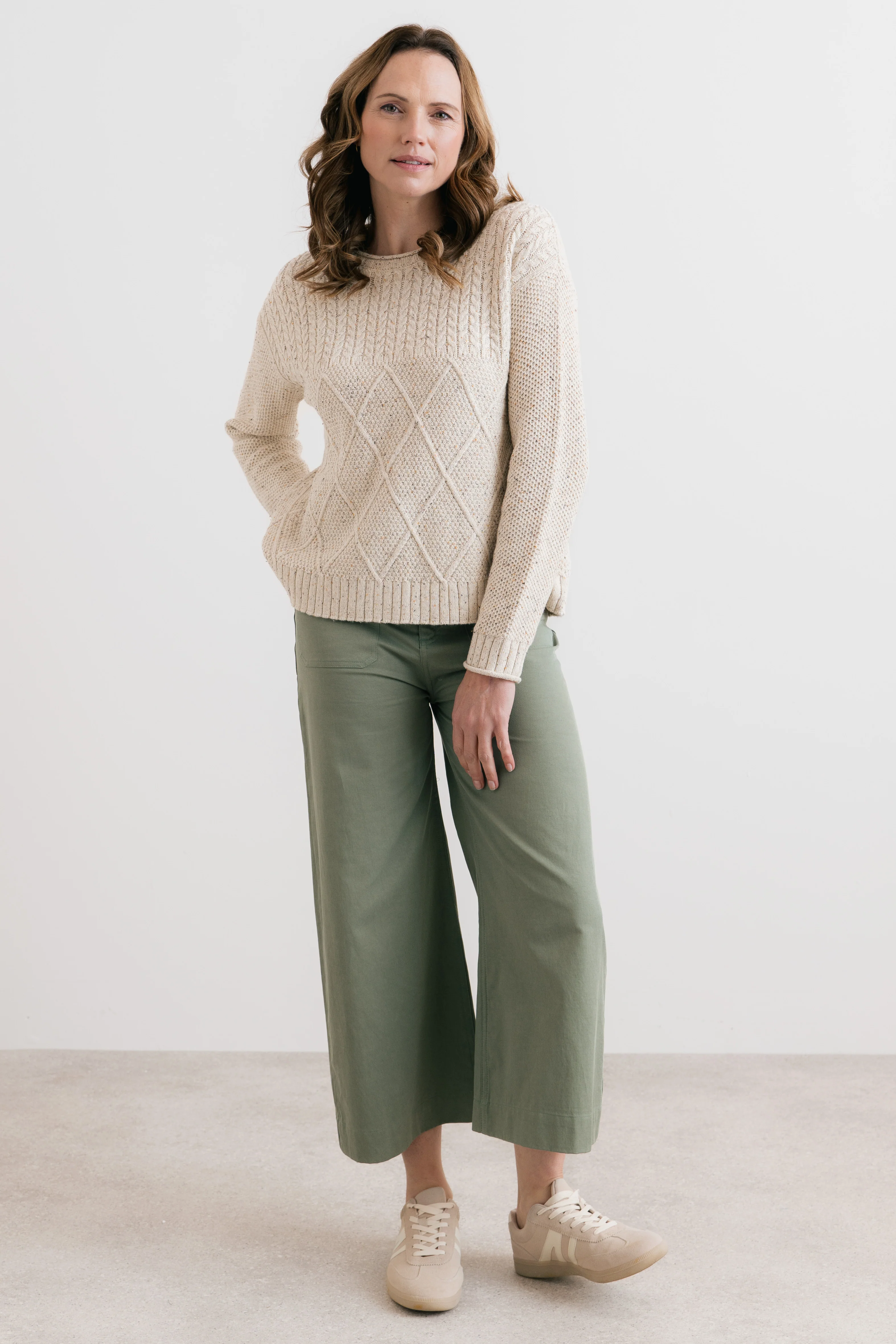 Bryony Flecked Knit Cable Knit Jumper Ecru - Image 6