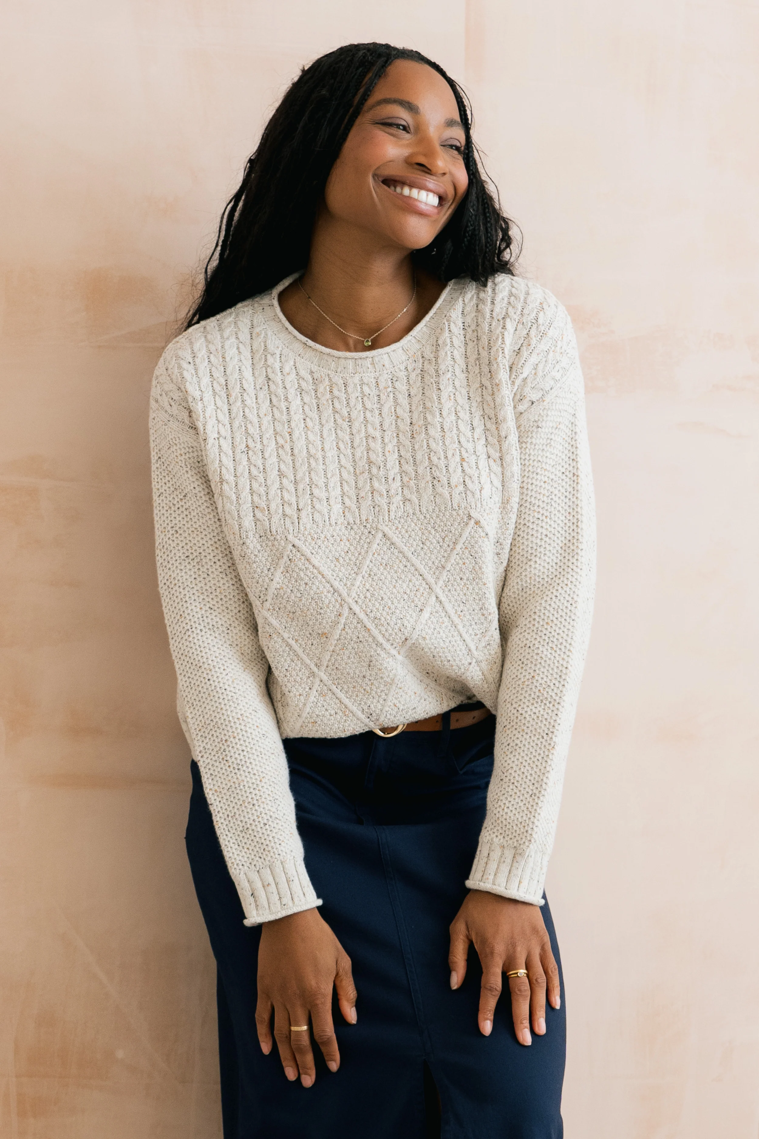 Bryony Flecked Knit Cable Knit Jumper Ecru - Image 7