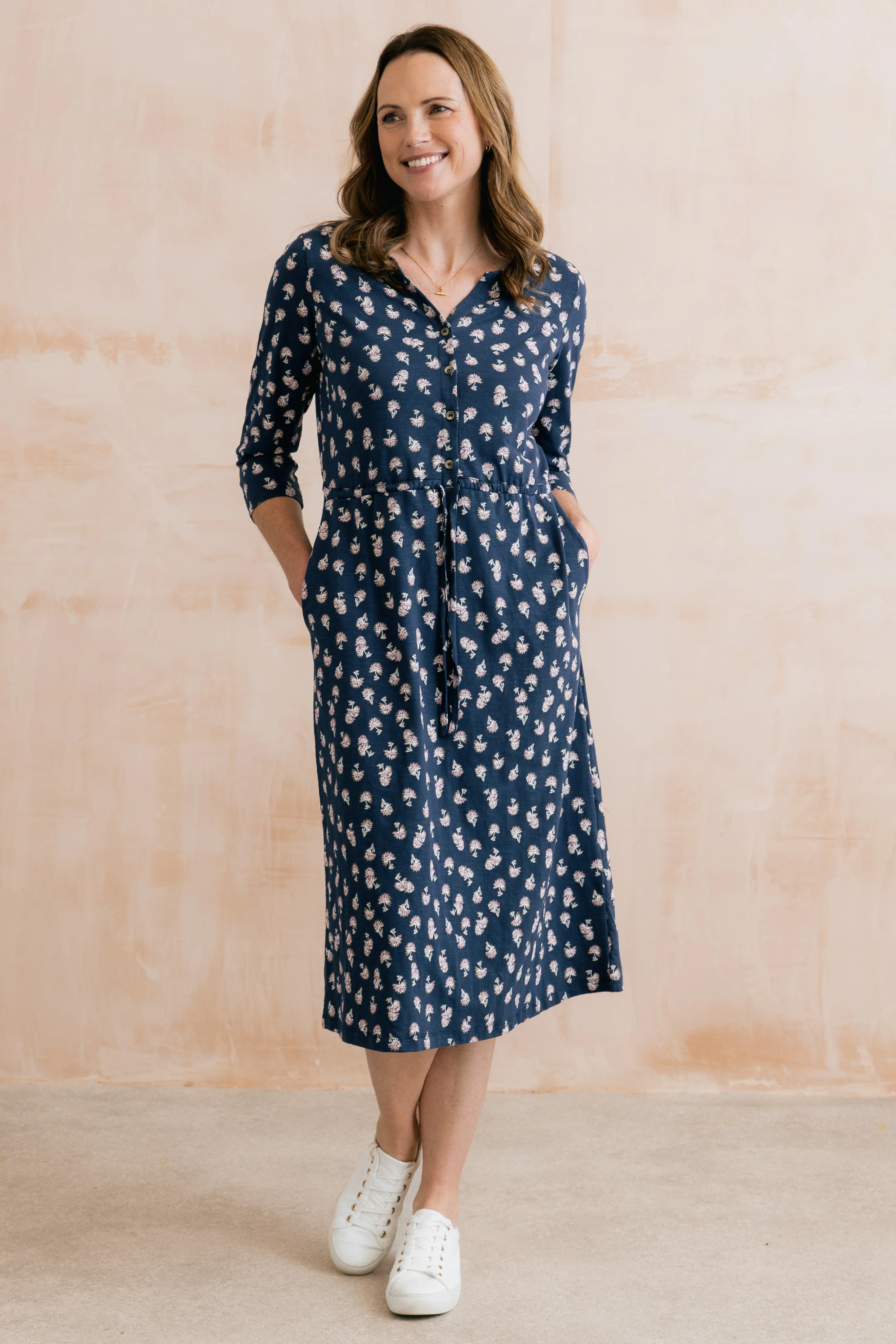 Callowell Printed Organic Jersey Midi Dress Navy - Image 2