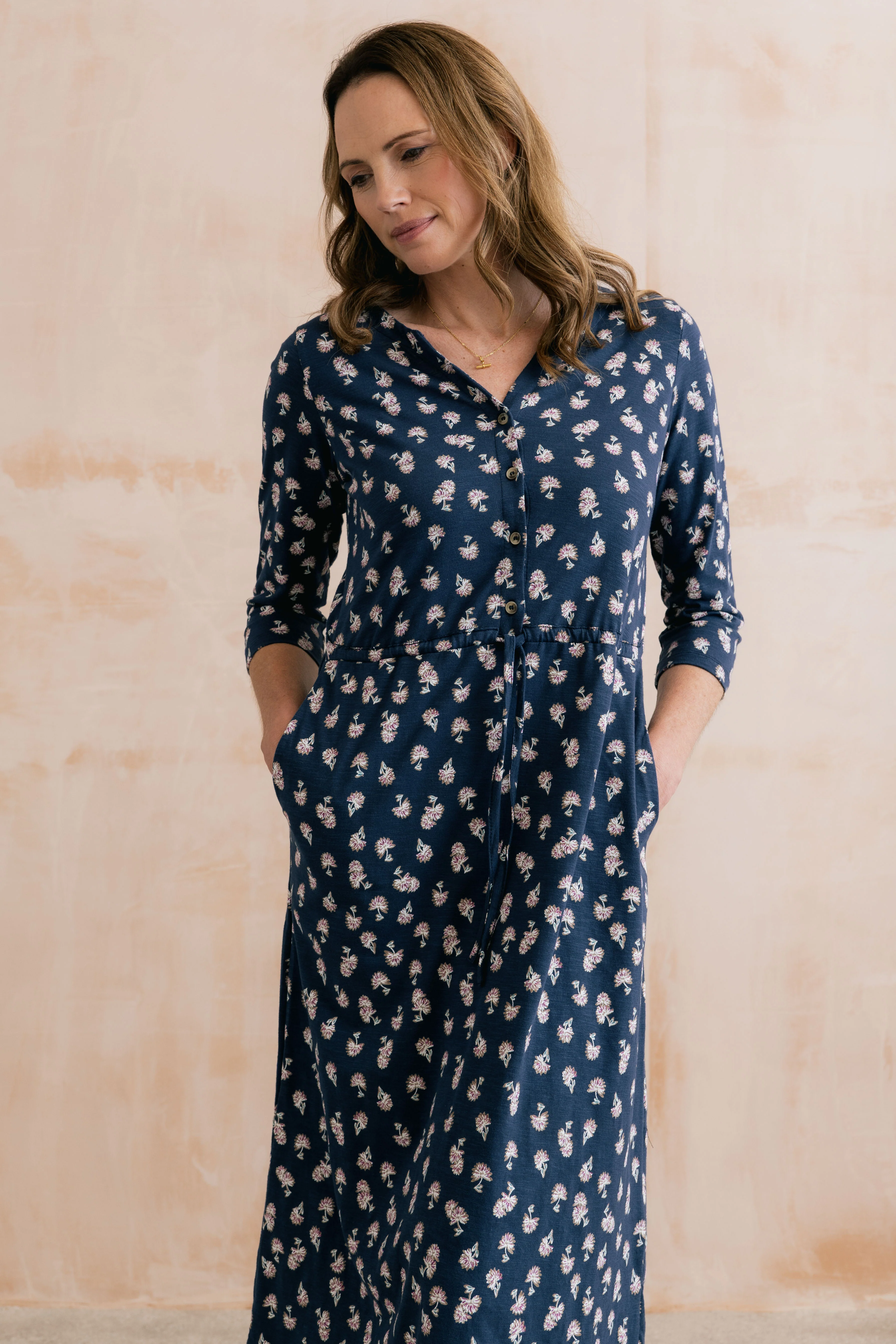 Callowell Printed Organic Jersey Midi Dress Navy - Image 3