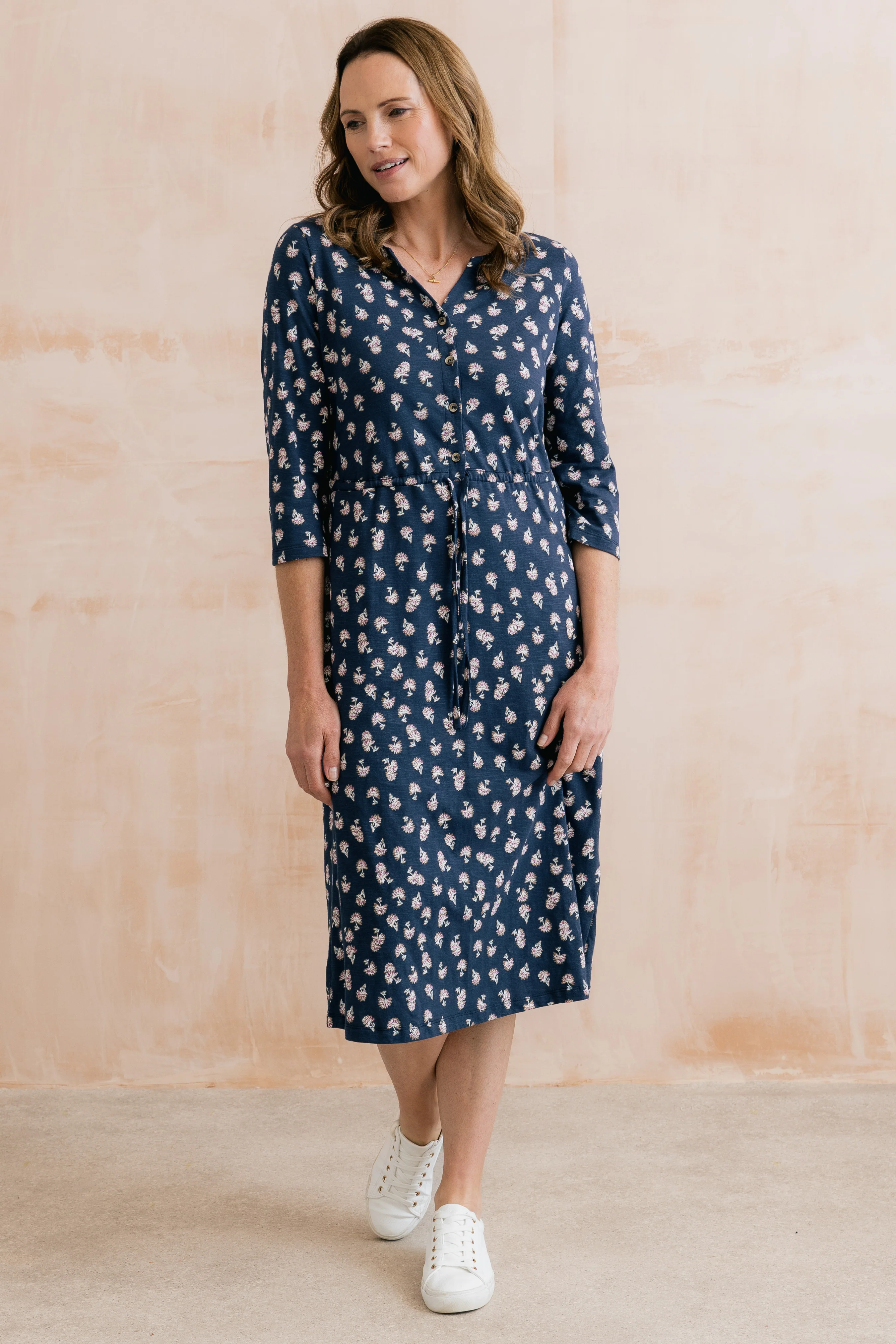 Callowell Printed Organic Jersey Midi Dress Navy - Image 4