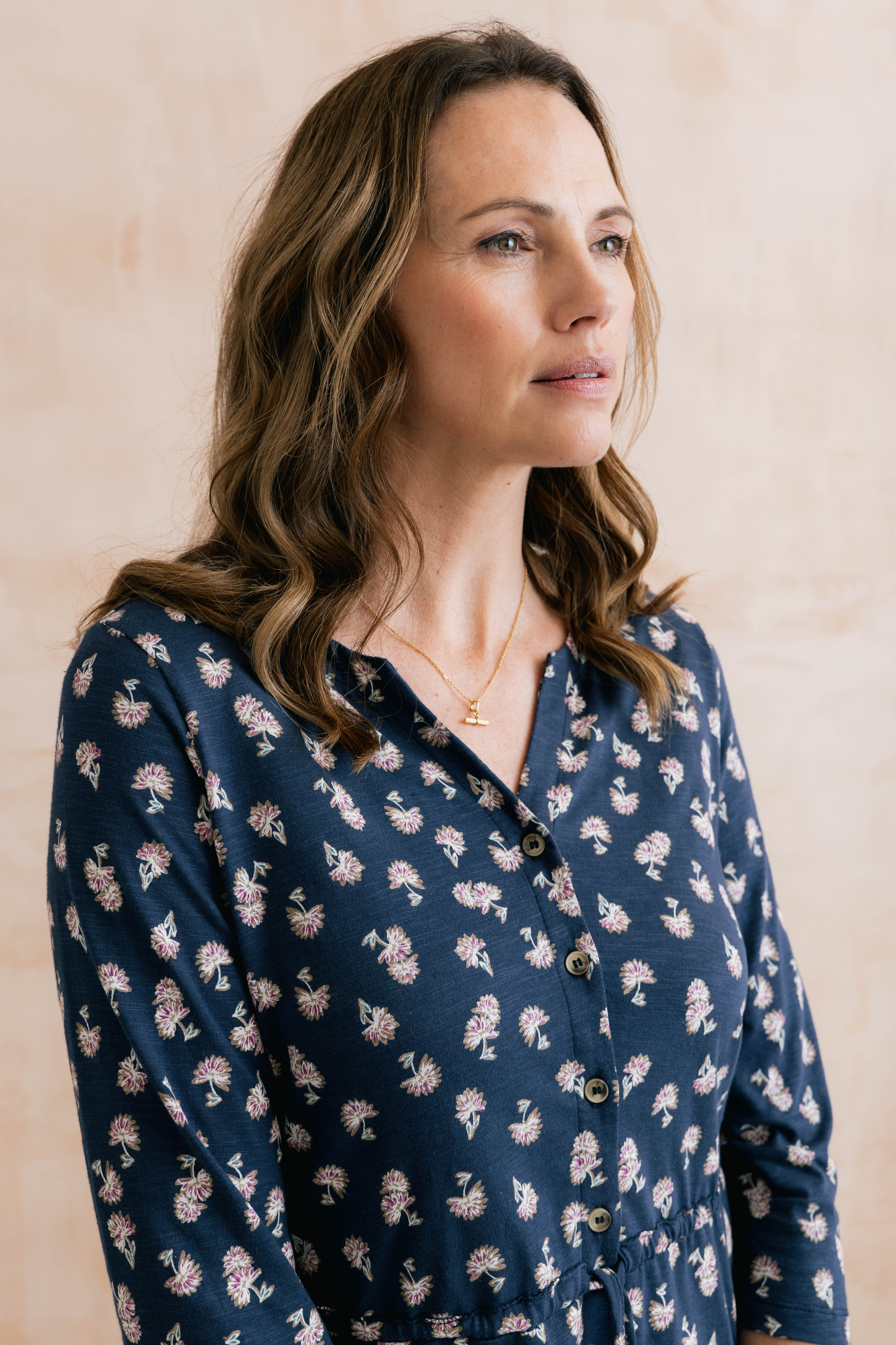 Callowell Printed Organic Jersey Midi Dress Navy - Image 6