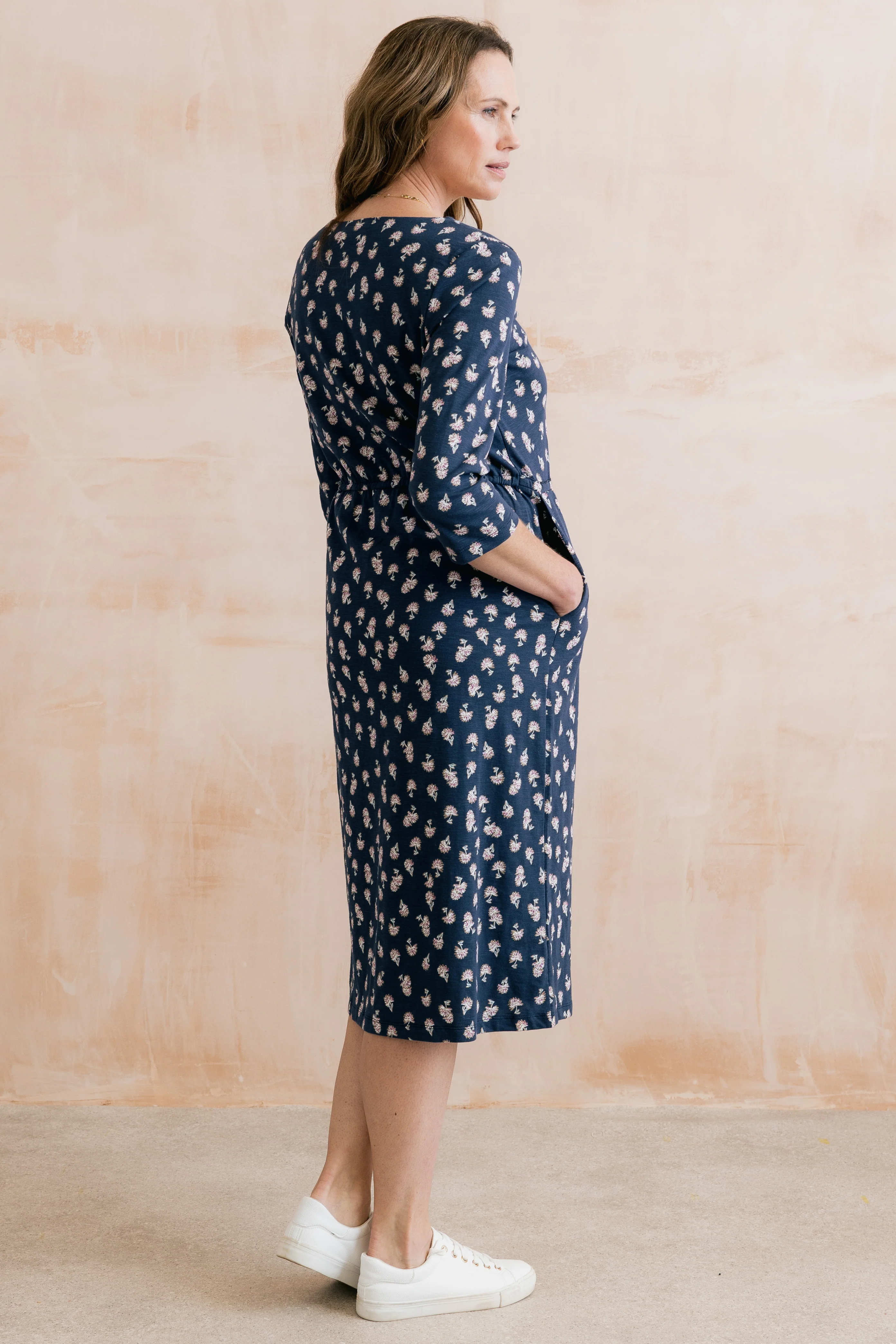 Callowell Printed Organic Jersey Midi Dress Navy - Image 7