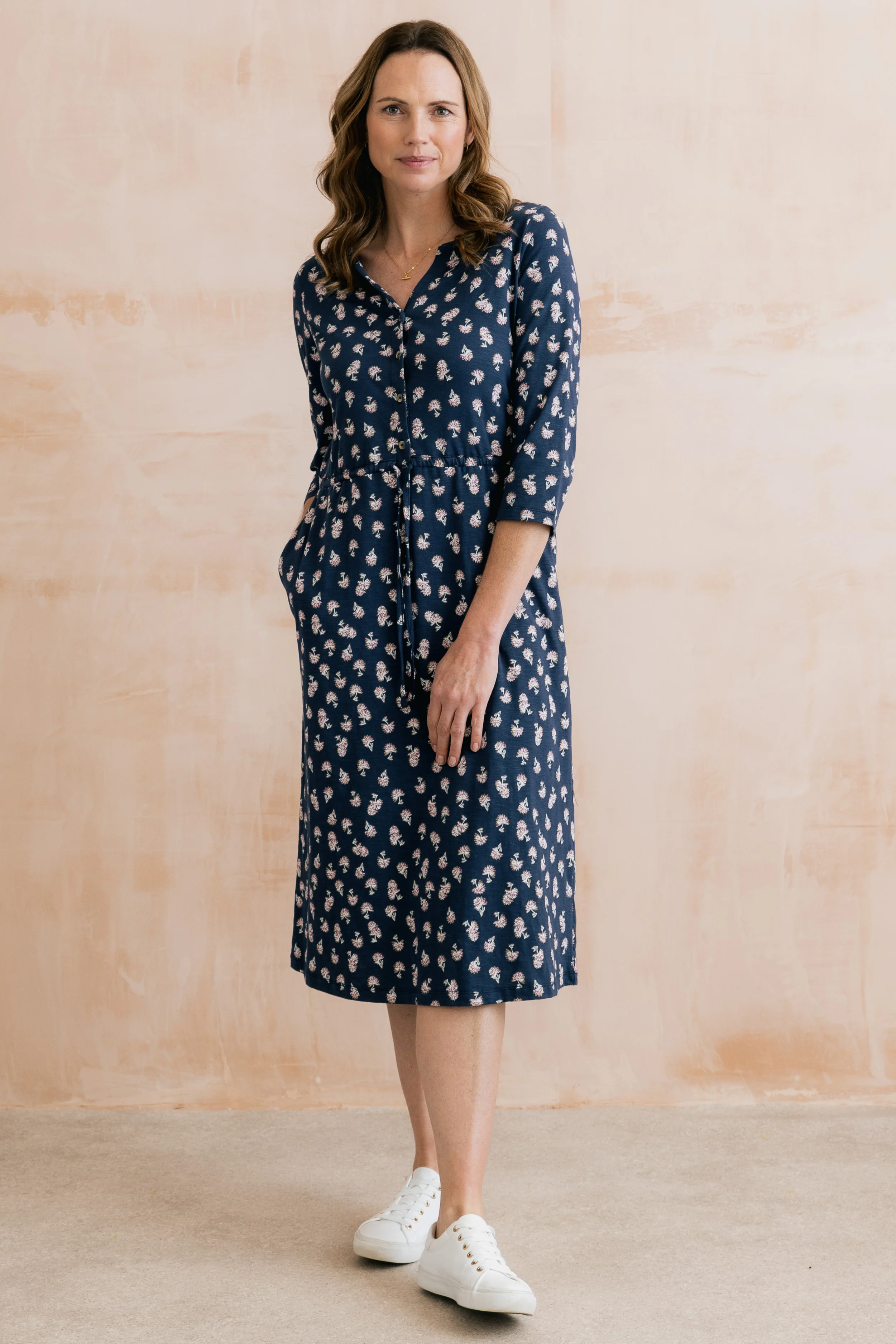 Callowell Printed Organic Jersey Midi Dress Navy - Image 8