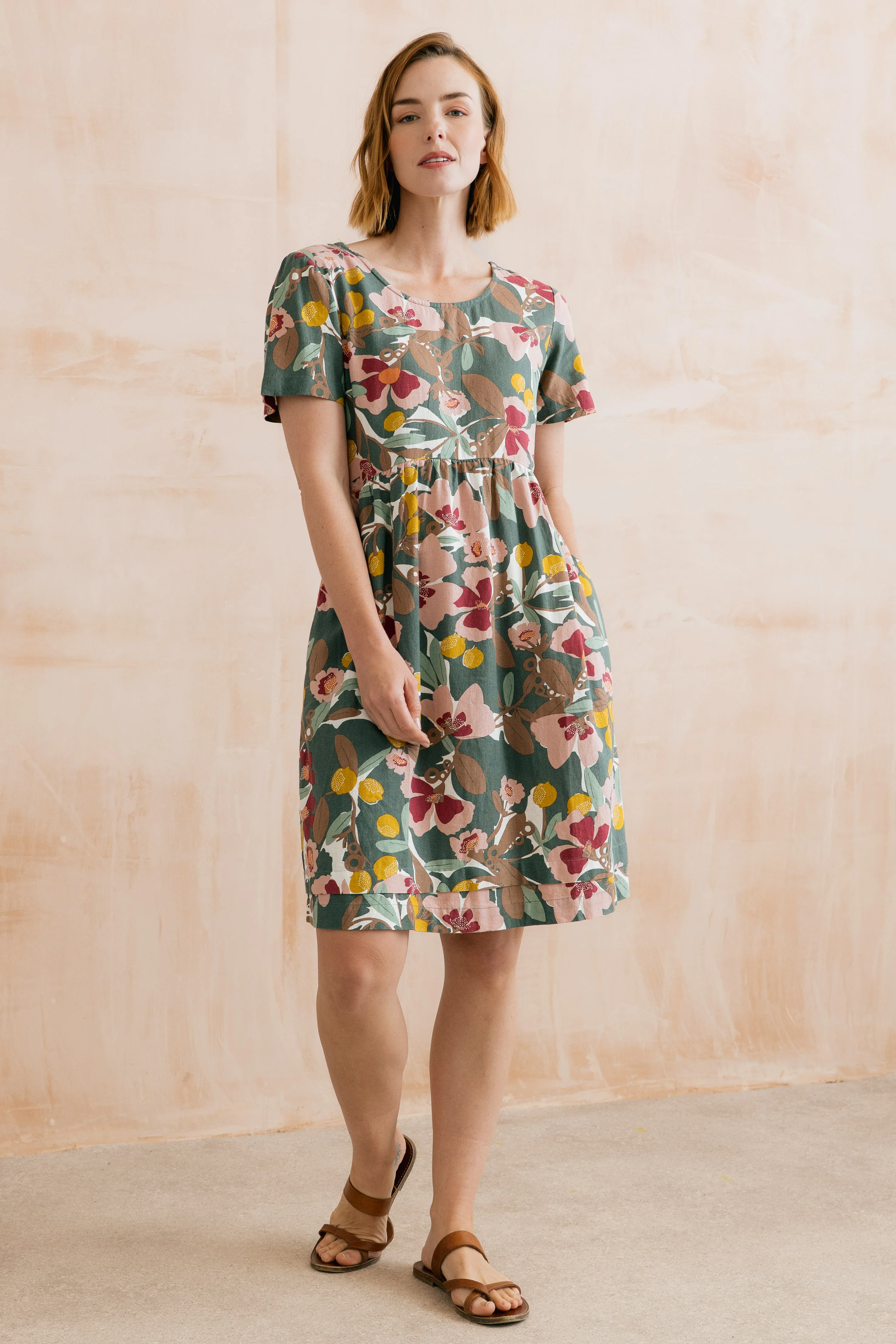 Carnival Linen Blend Printed Dress Laurel Green - Image 5