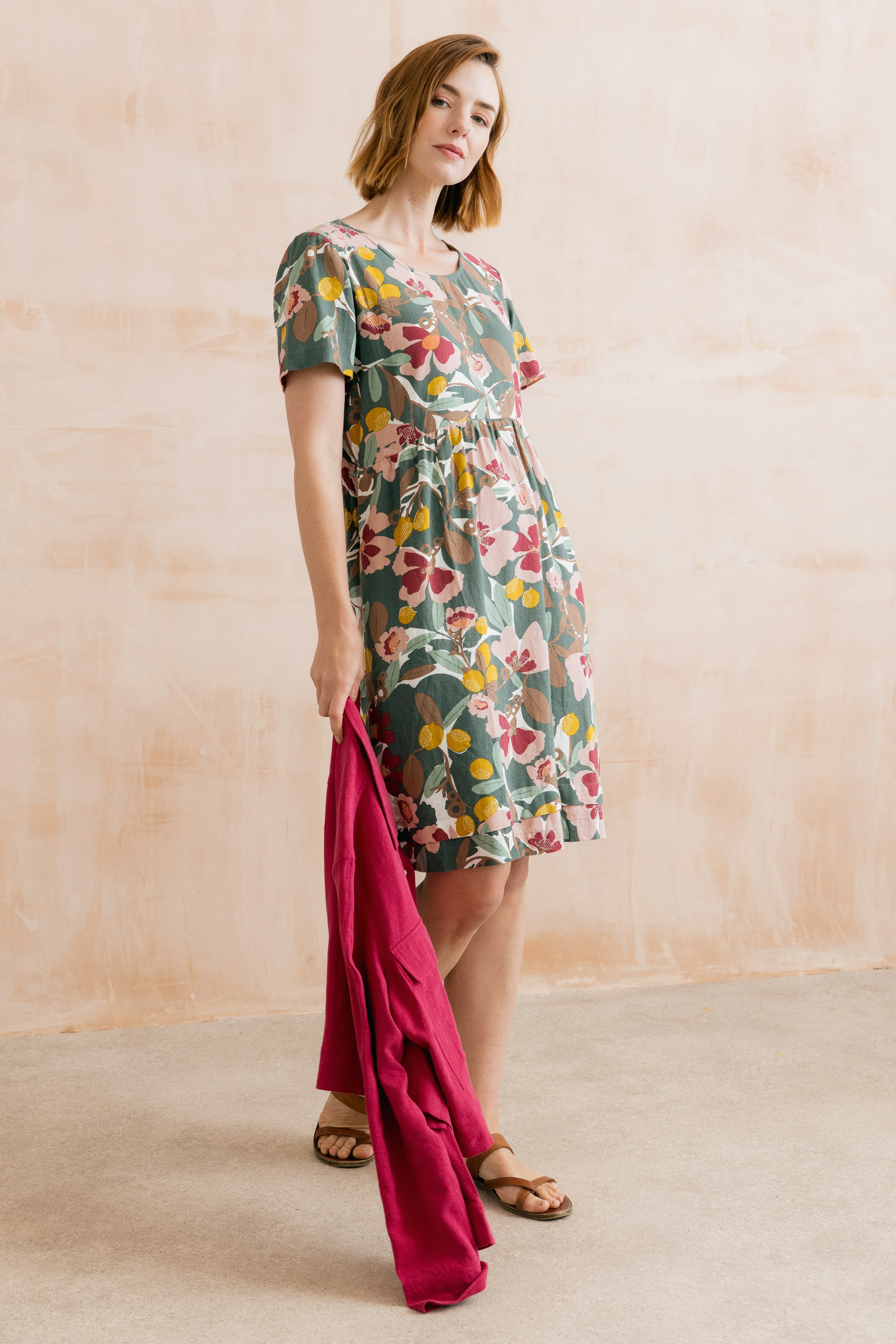 Carnival Linen Blend Printed Dress Laurel Green - Image 6