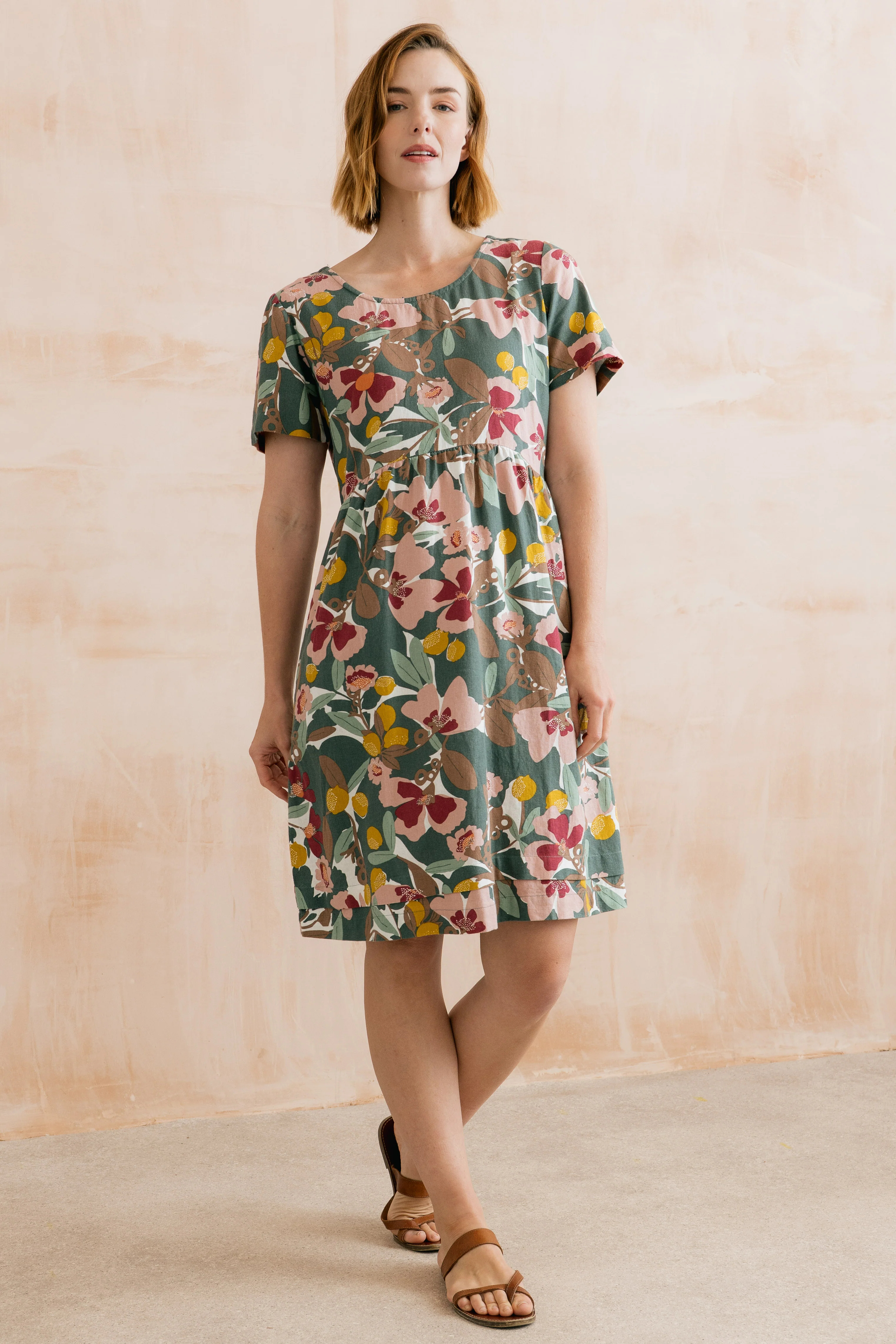 Carnival Linen Blend Printed Dress Laurel Green - Image 7