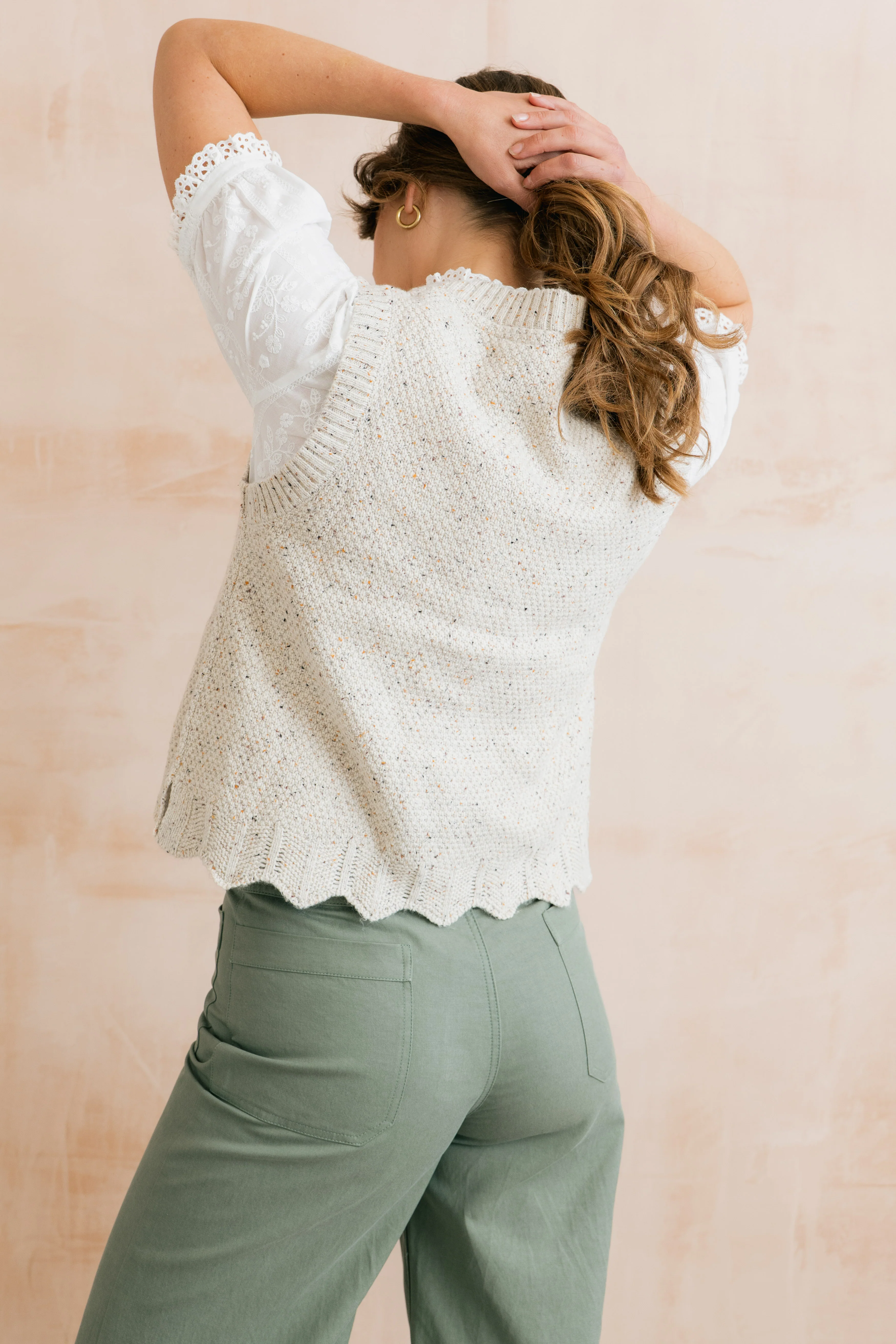 Celandine Flecked Knit Sleeveless Waistcoat Ecru - Image 4