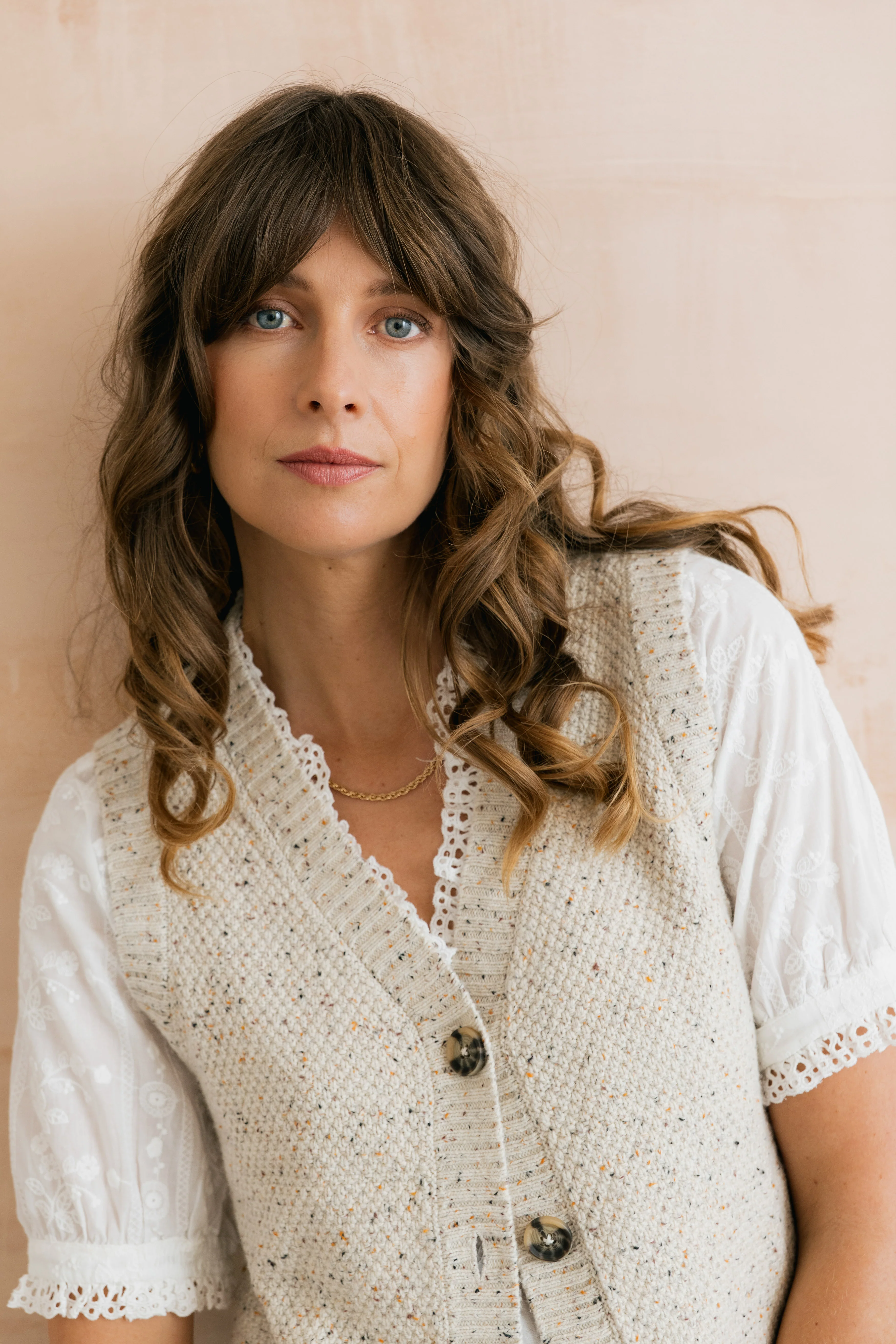 Celandine Flecked Knit Sleeveless Waistcoat Ecru - Image 6