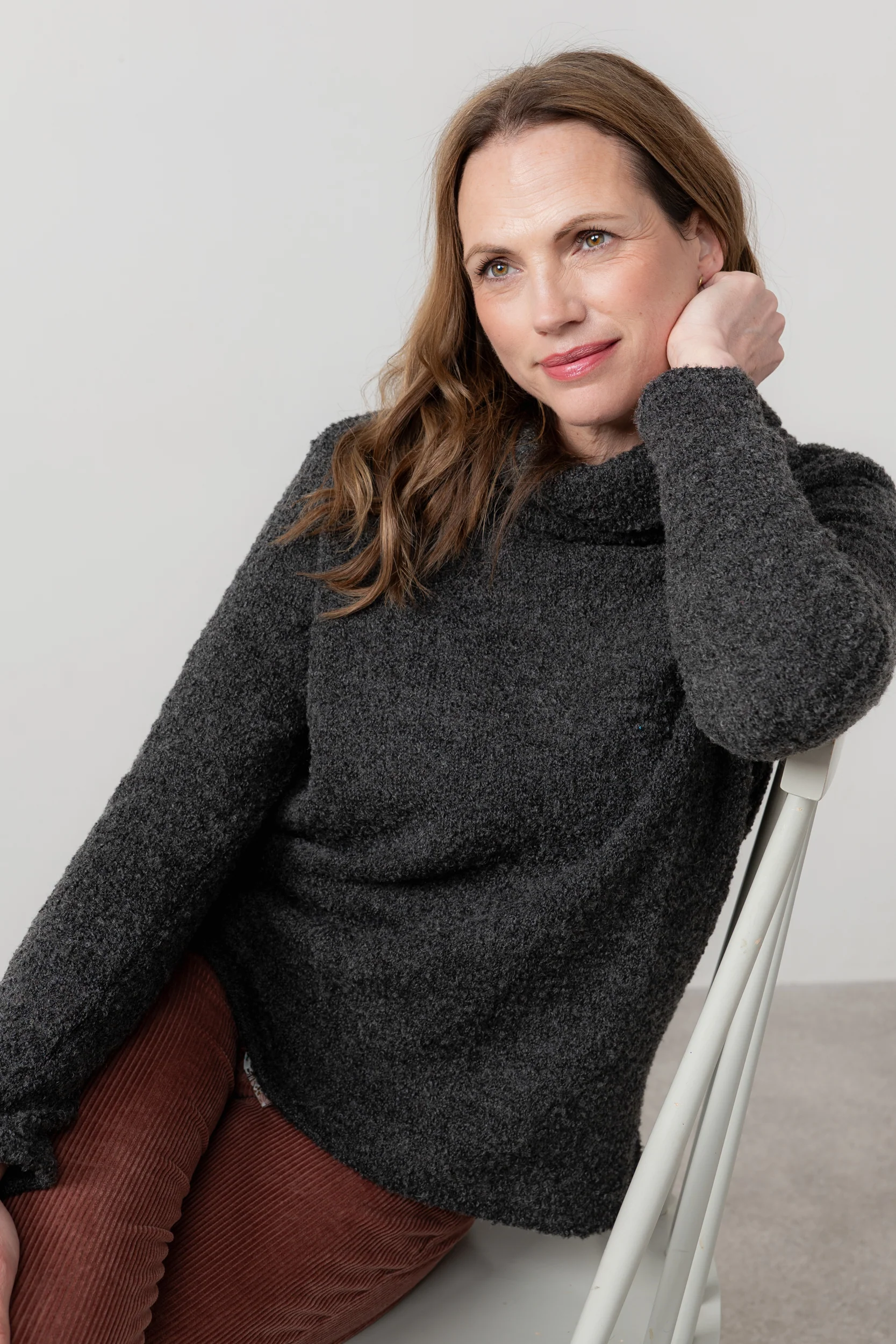 Cosy Day Boucle Knit Cowl Neck Jumper Charcoal